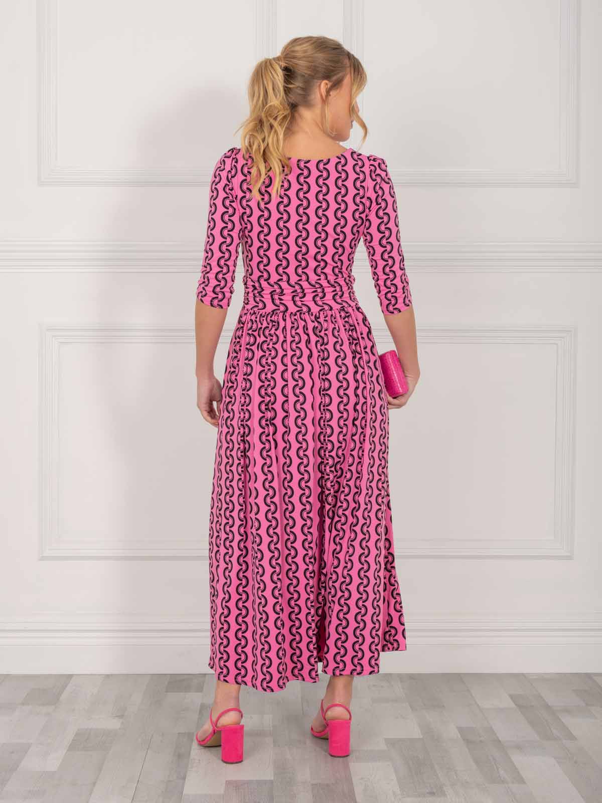 Jolie Moi Cierra 3/4 Sleeve Maxi Dress, Hot Pink