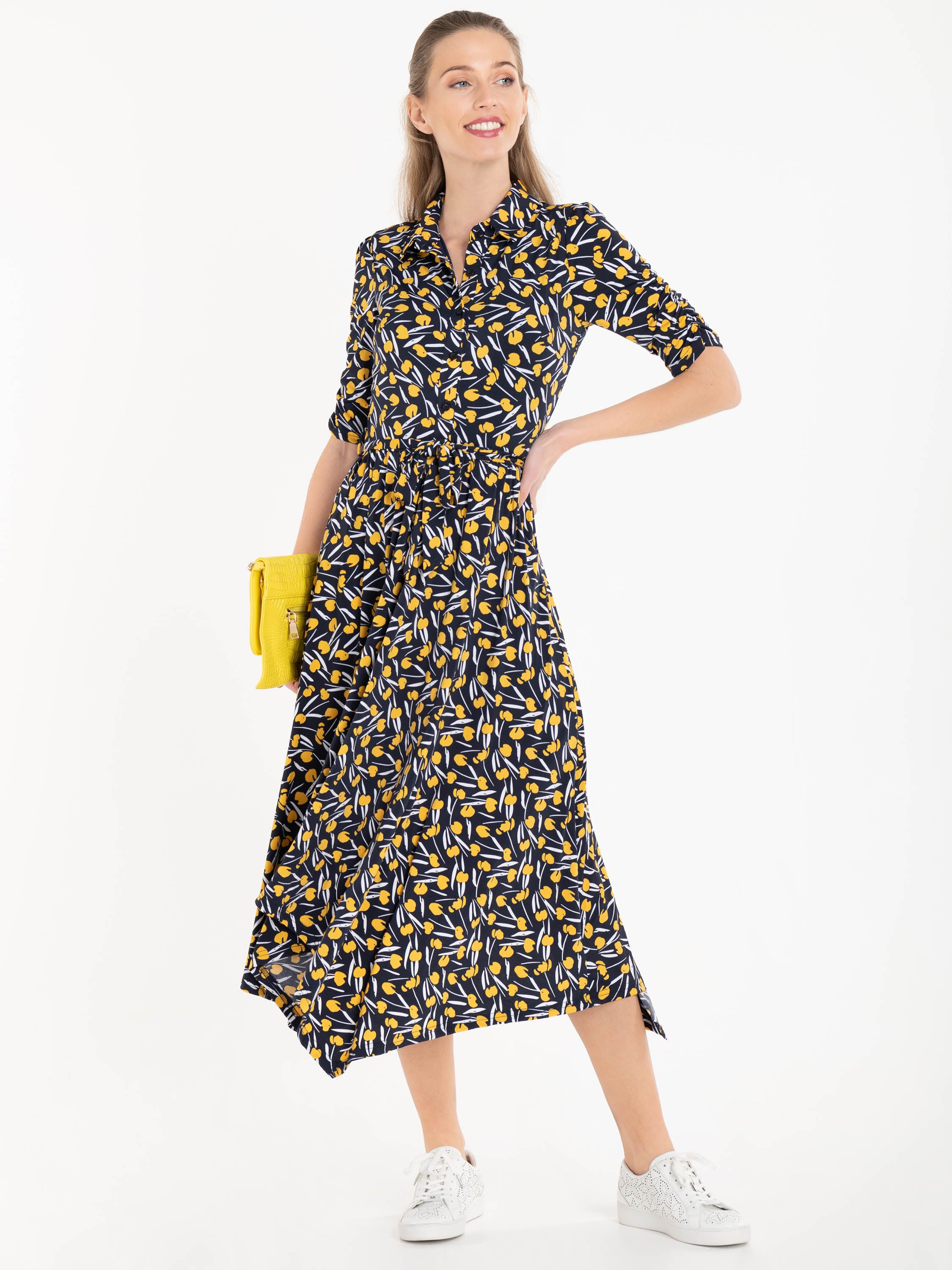 Jolie Moi Handkerchief Hem Shirt Dress, Yellow/Multi