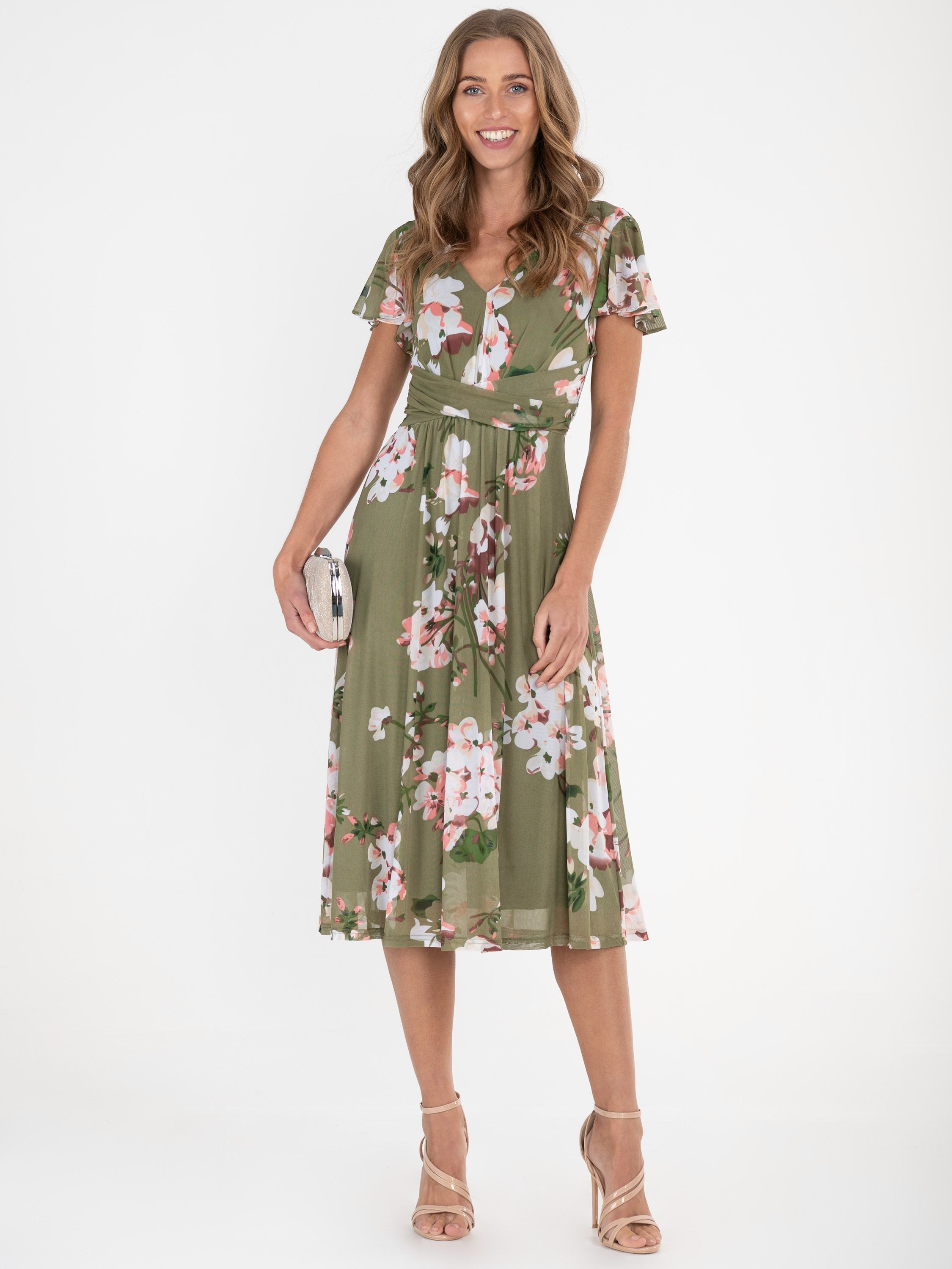 Shirley Mesh Midi Dress, Green Floral