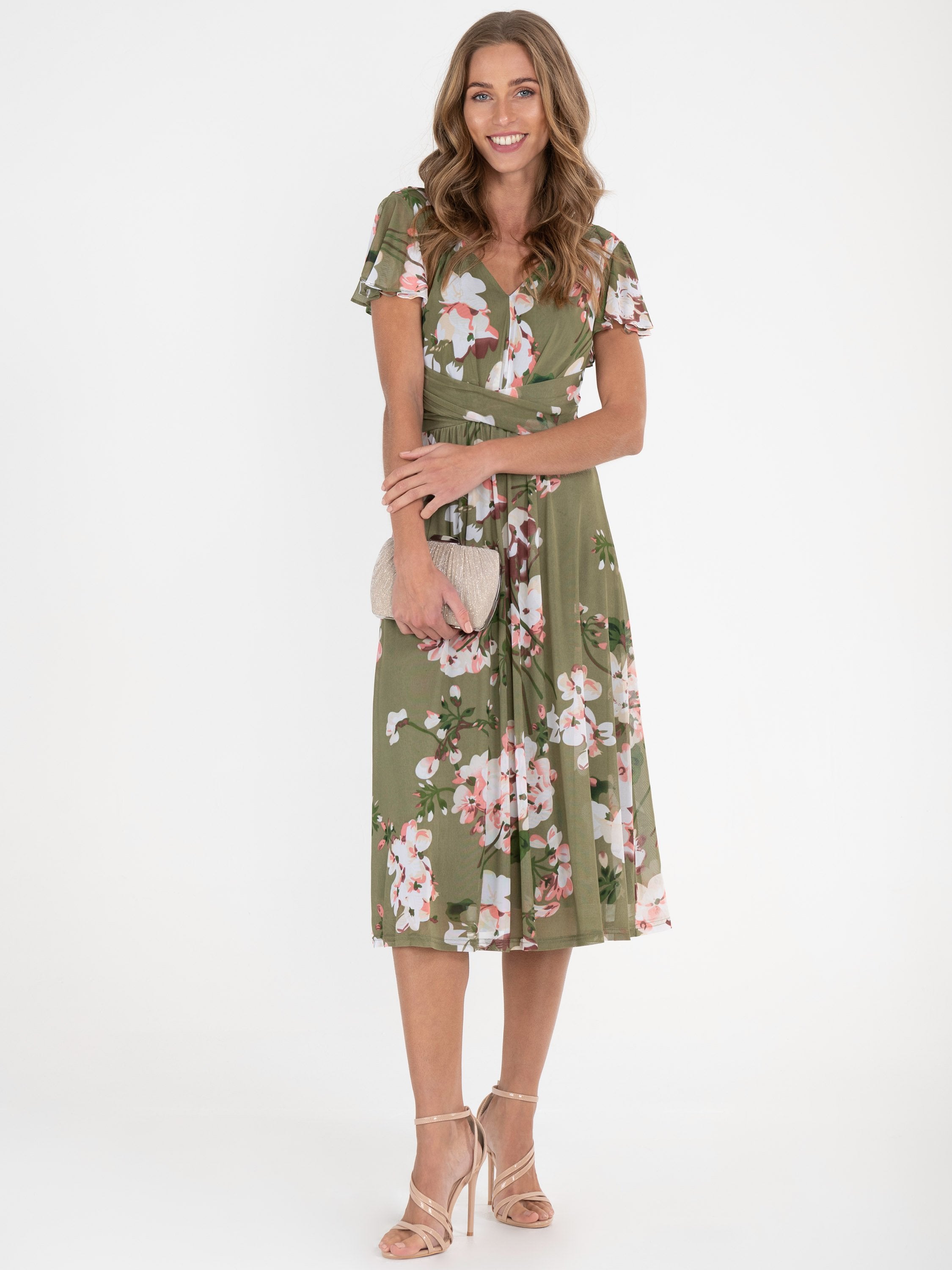 Shirley Mesh Midi Dress, Green Floral