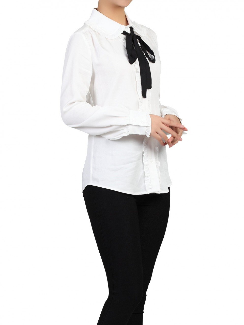 Jolie Moi Trimmed Bow Tie Blouse, Ivory