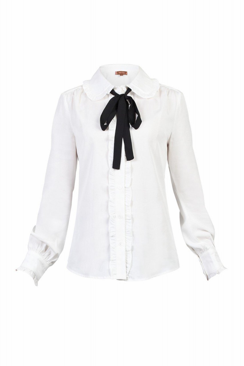 Jolie Moi Trimmed Bow Tie Blouse, Ivory