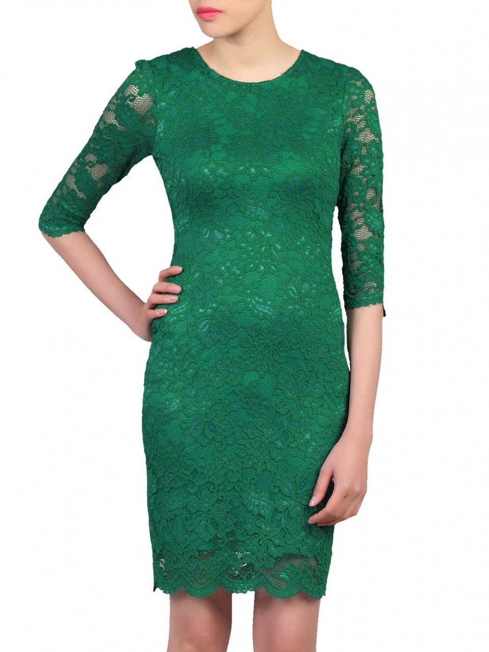 Scalloped Lace Bodycon Dress, Green