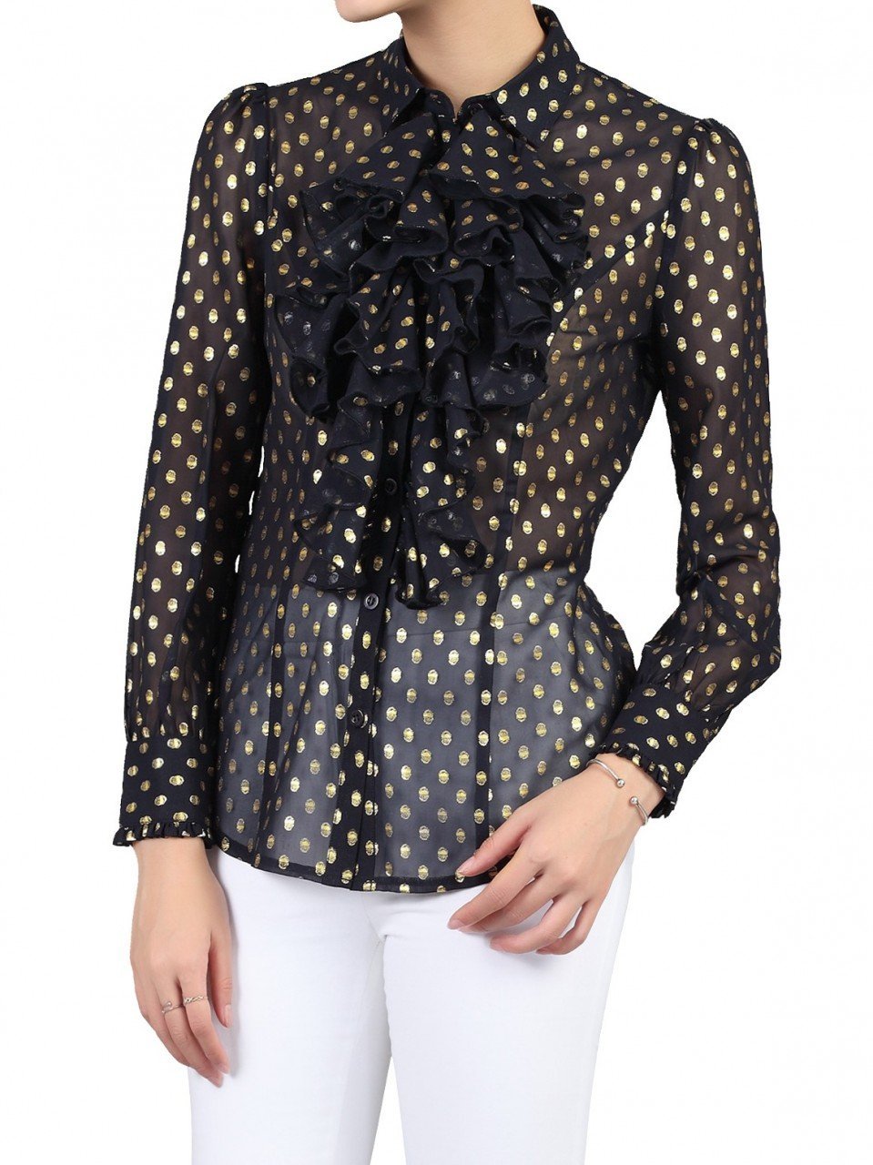 Chiffon Polka Dot Shirt, Navy