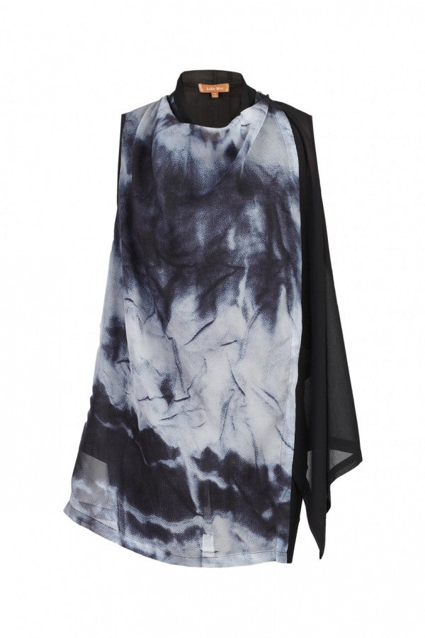 Asymmetric Wrap Layer Waist Coat, Black Tie Dye