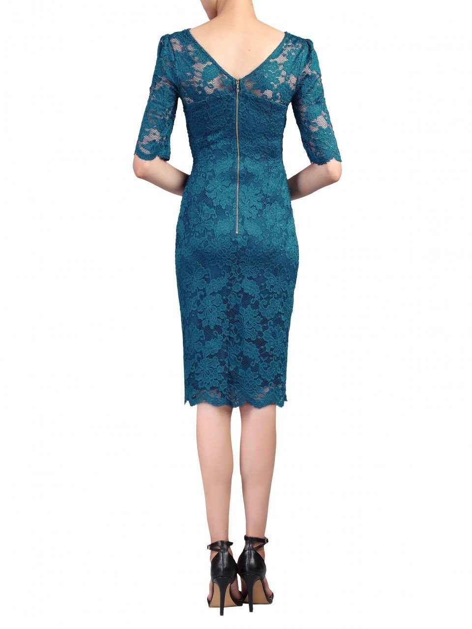 Teal 3/4 Sleeve Lace Bodycon Dress