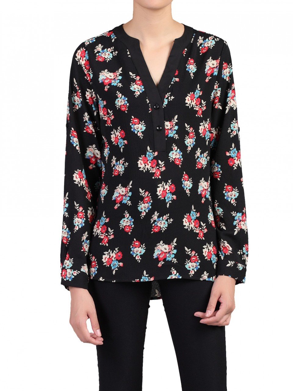 Jolie Moi Floral Print Blouse, Black Floral