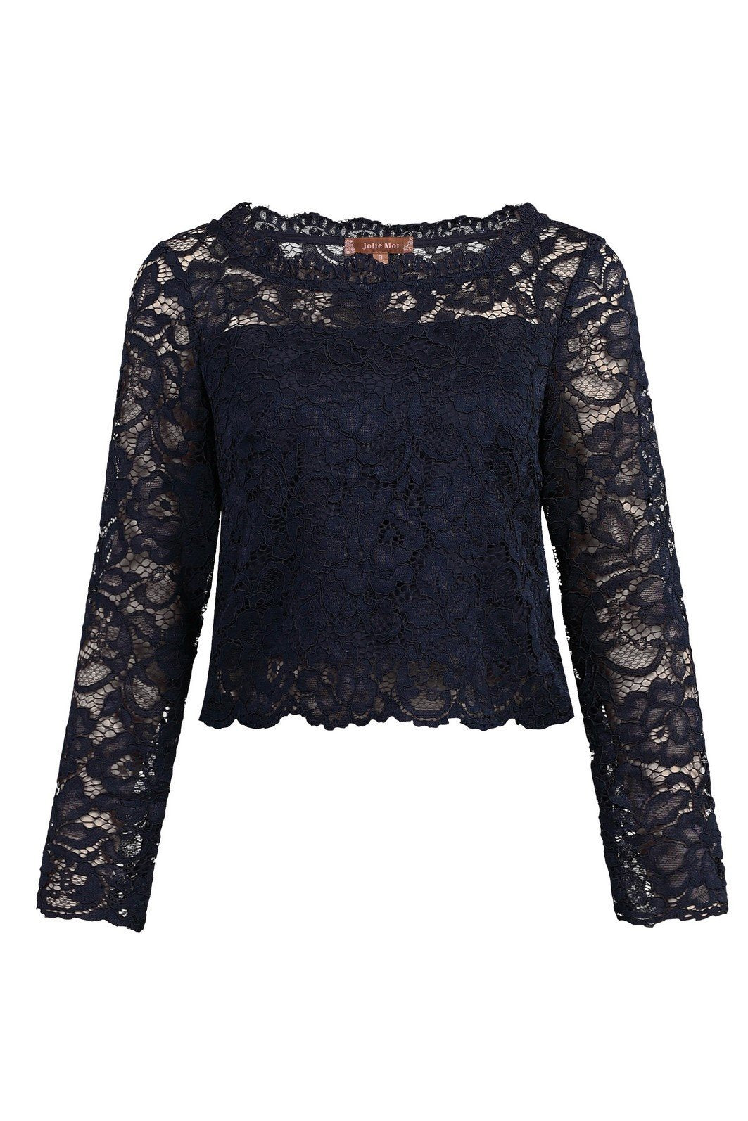 Cropped Flare Sleeve Lace Top, Navy