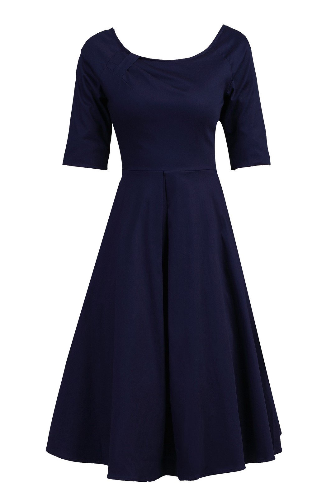 Neck Half Sleeved Retro Swing Dress, Navy