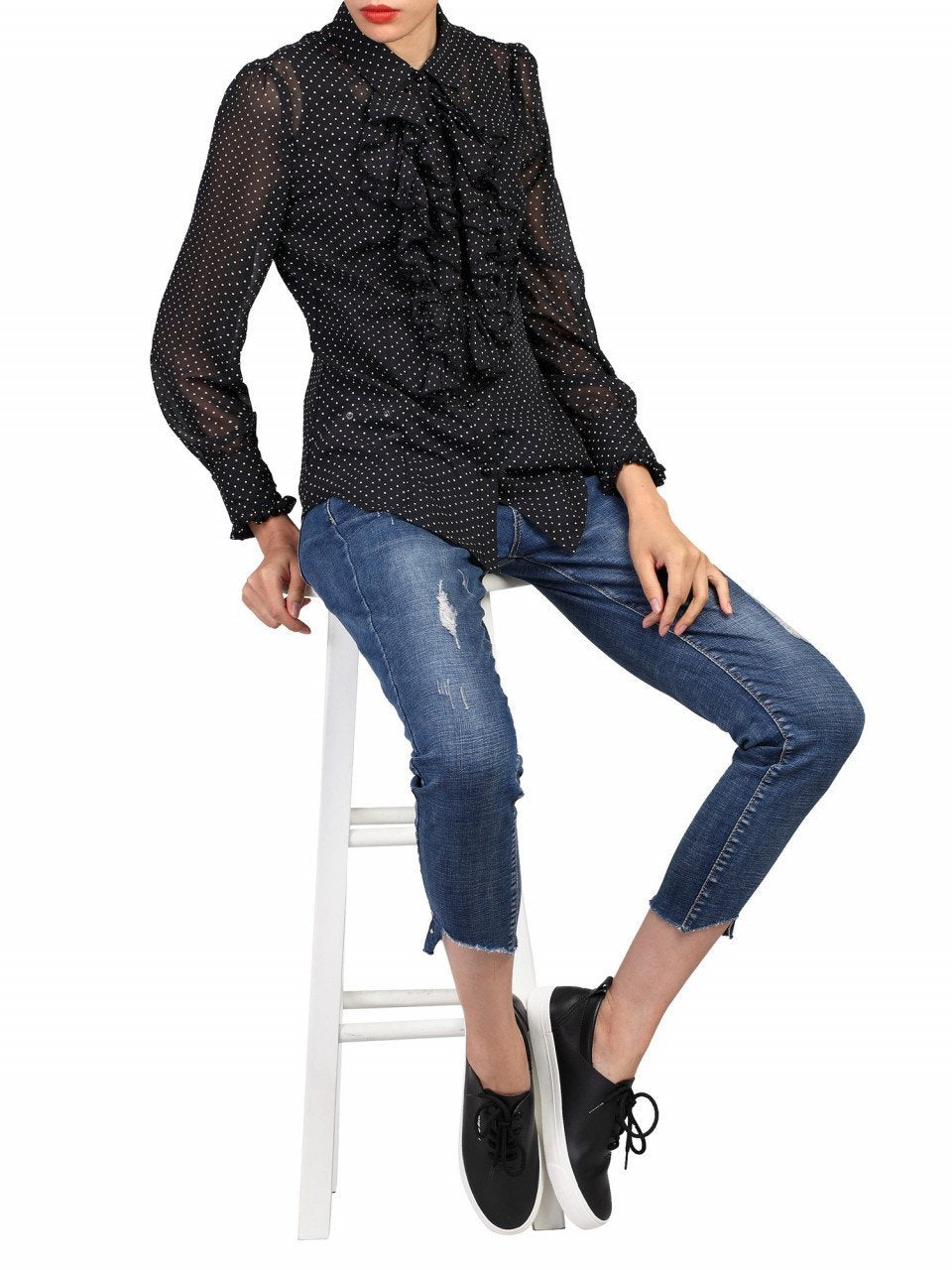 Chiffon Polka Dot Shirt, Black/White