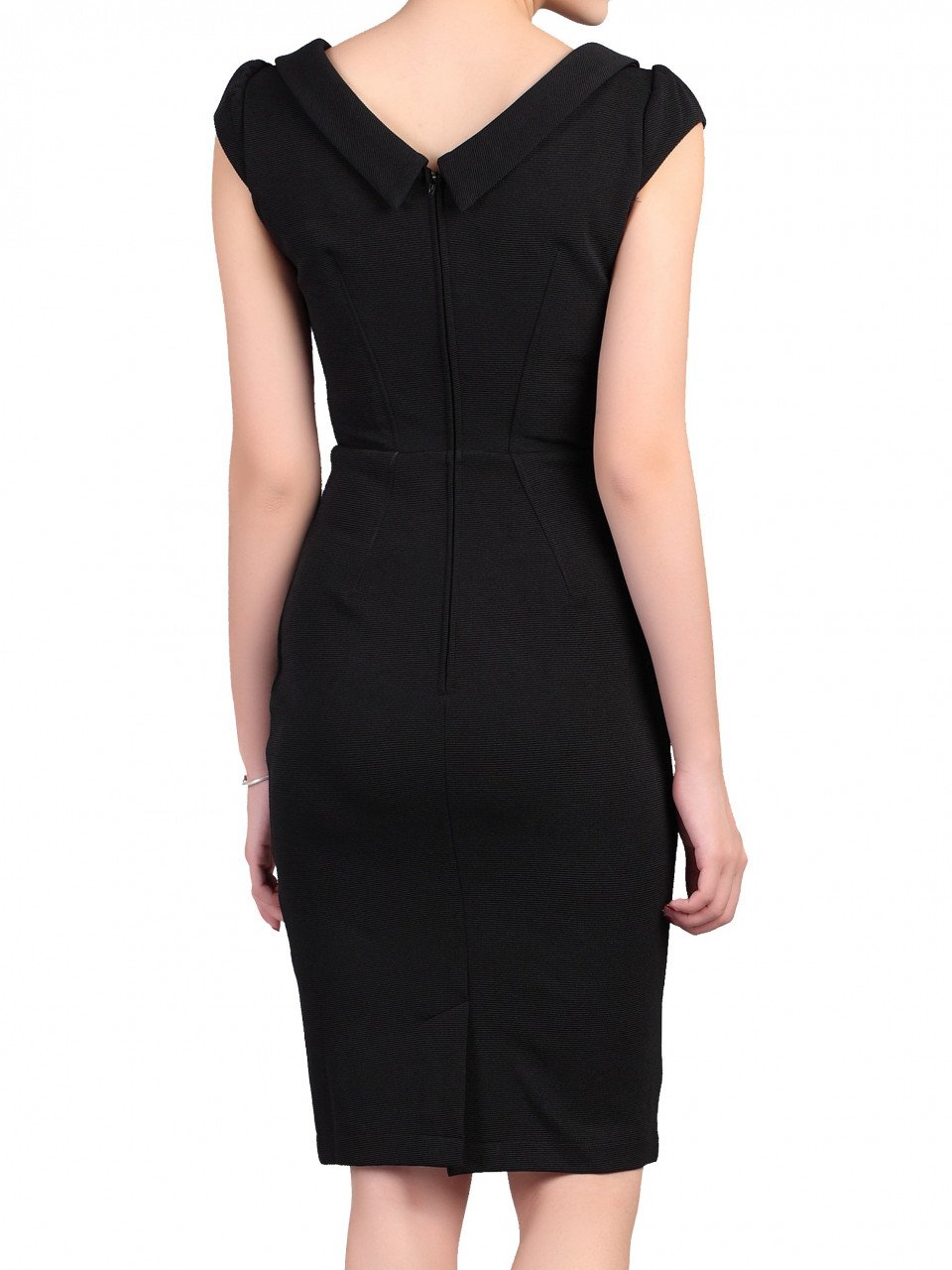 Retro Collar Cap Sleeve Dress, Black