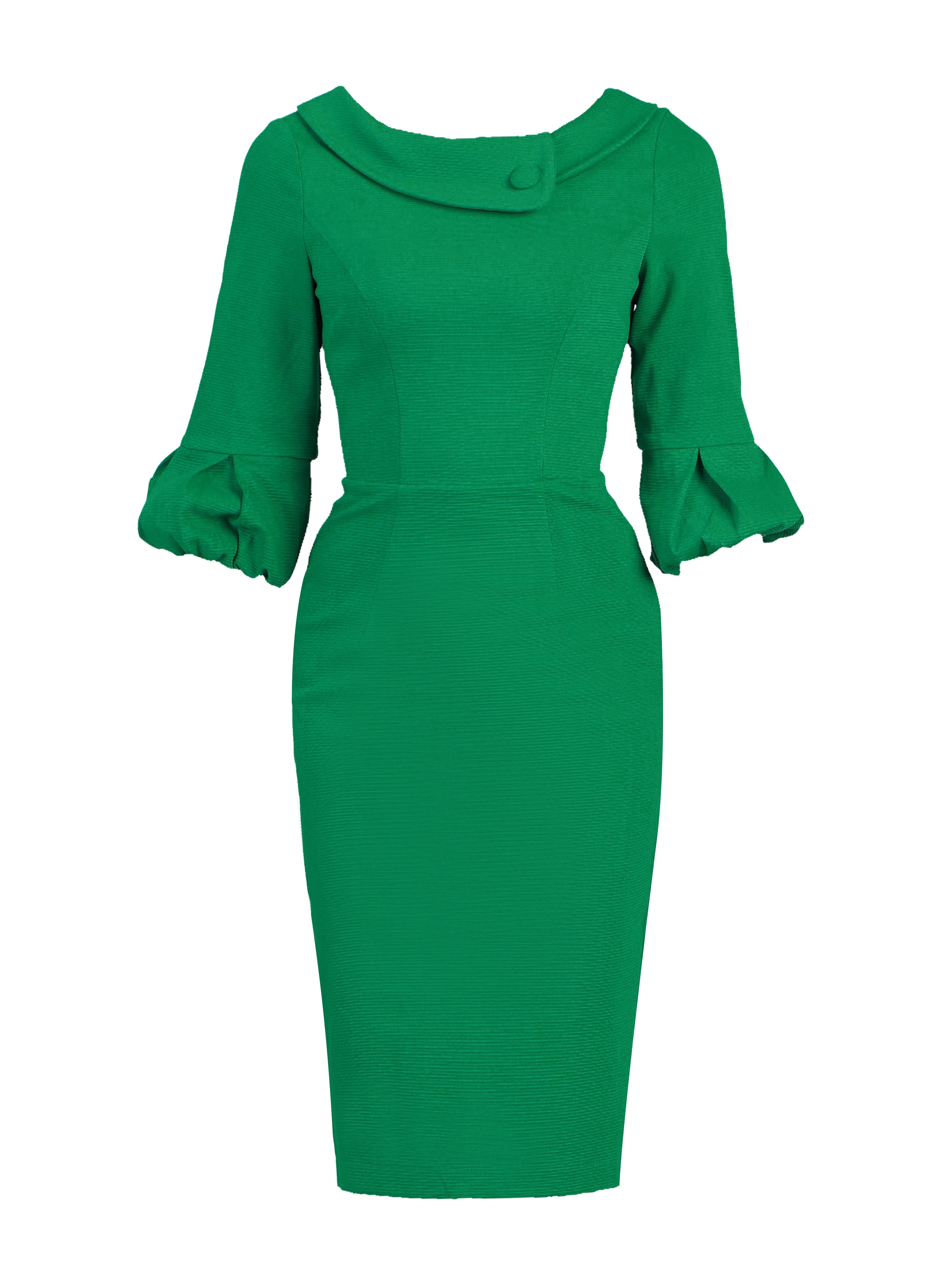 Retro Bell Sleeve Wrap Collar Dress, Green