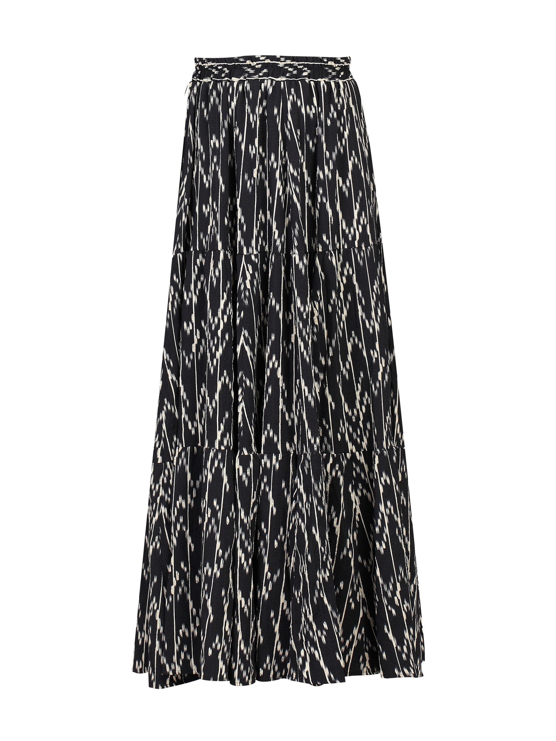 Black Pattern Tiered Print Maxi Skirt