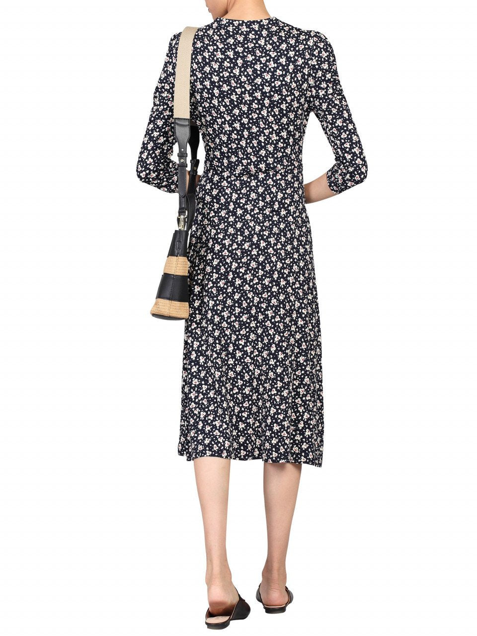 3/4 Sleeve Print Viscose Dress, Black Pattern