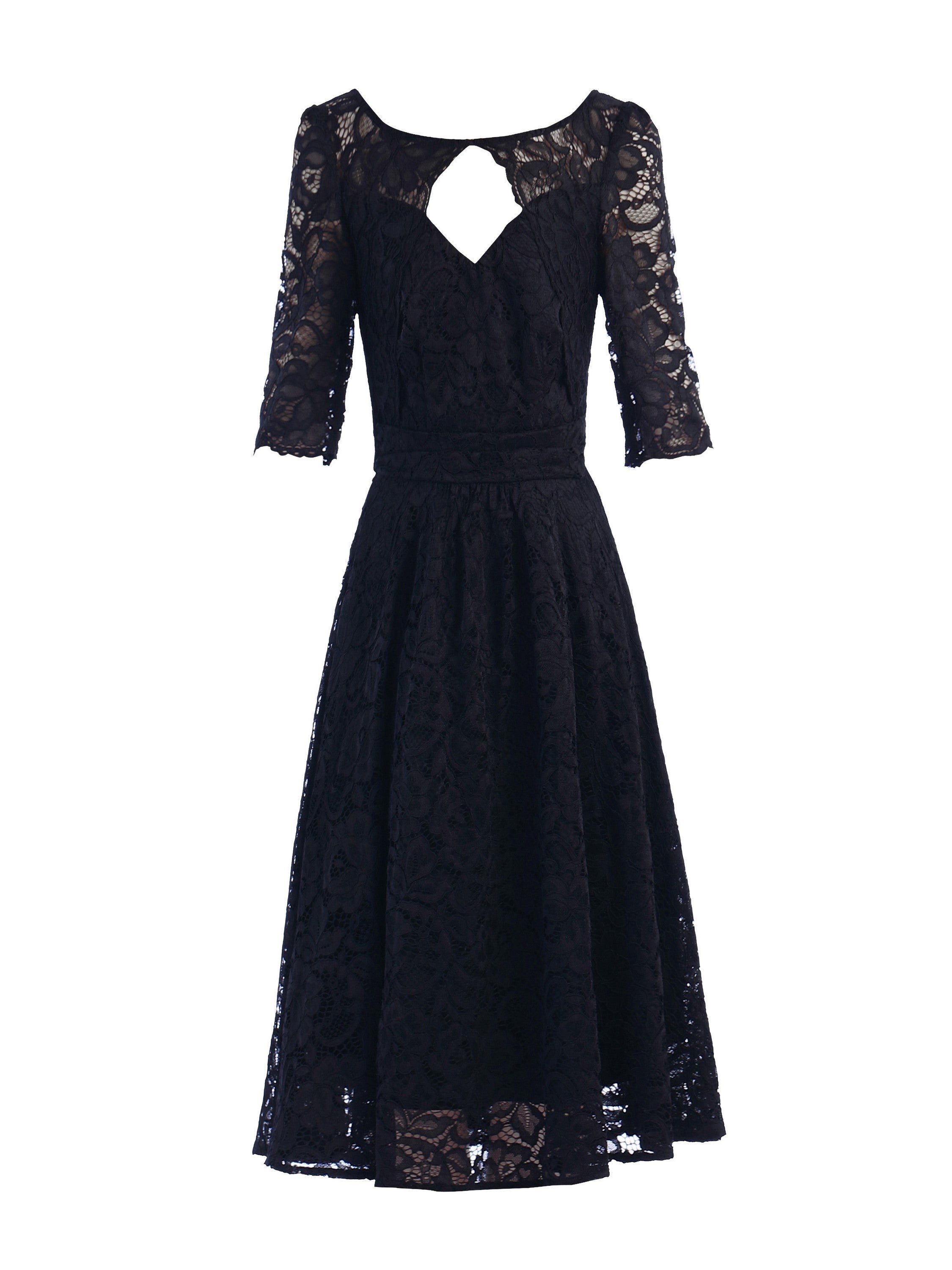 Fit And Flare Lace Midi Dress, Black