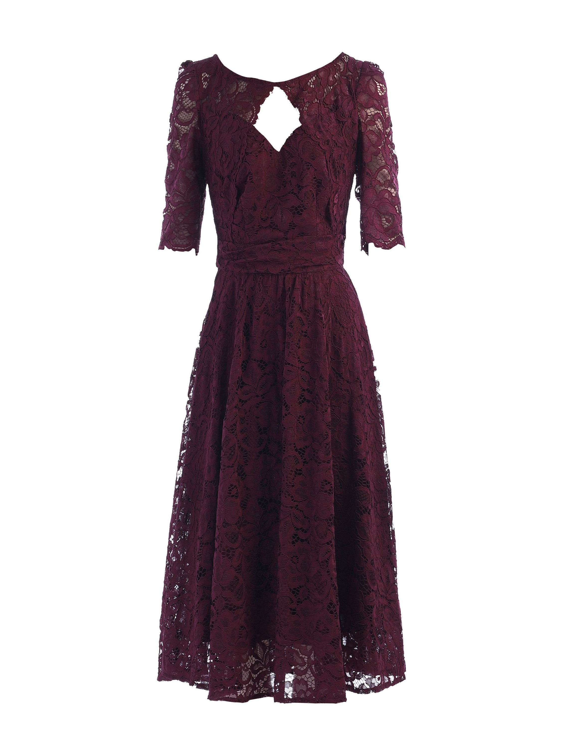 Fit And Flare Lace Midi Dress, Burgundy