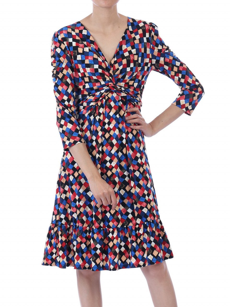 Retro Geometric Flare Hem Dress, Royal Multi