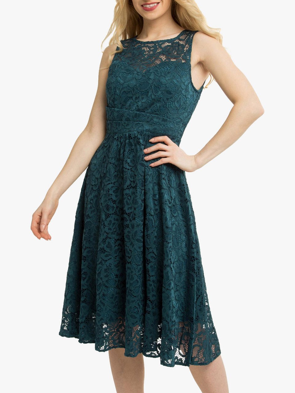 Fit & Flare Lace Prom Bridesmaid Dress, Dark Teal