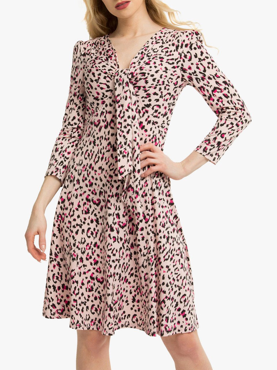 Jolie Moi Tie Front Animal Print Dress, Pink Multi