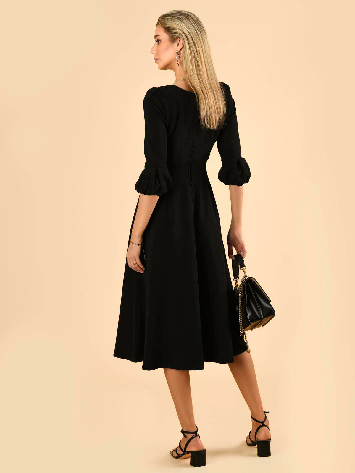 Jolie Moi Bell Sleeve Midi Dress, Black