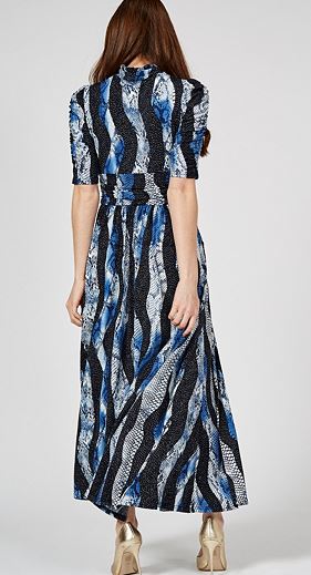 High Neck Tie Front Maxi Dress, Black Multi