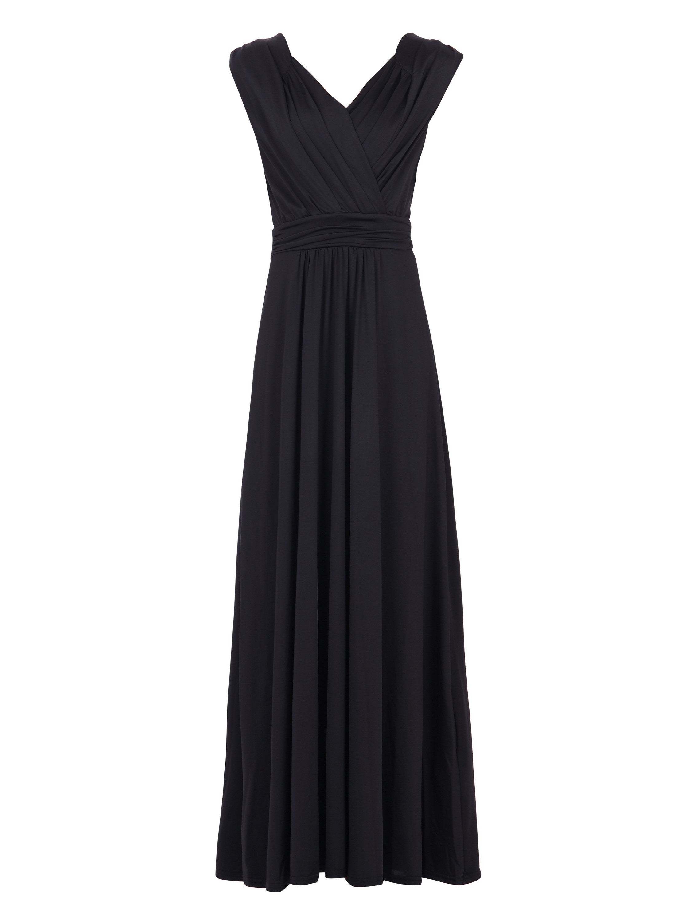 Plunge V Neck Draped Maxi Dress, Black