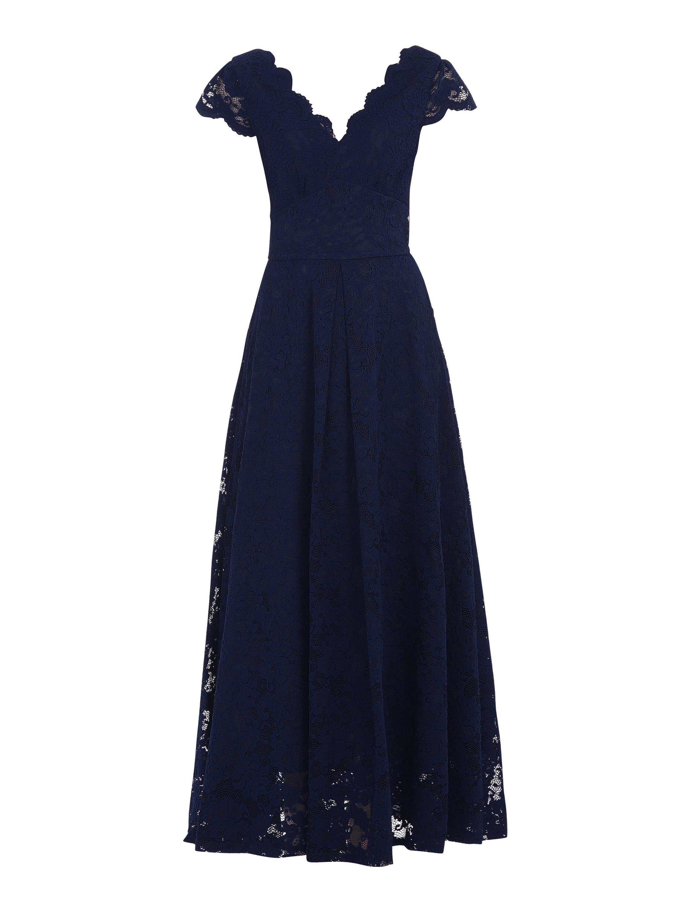 Scallop V-Neck Lace Maxi Dress, Navy