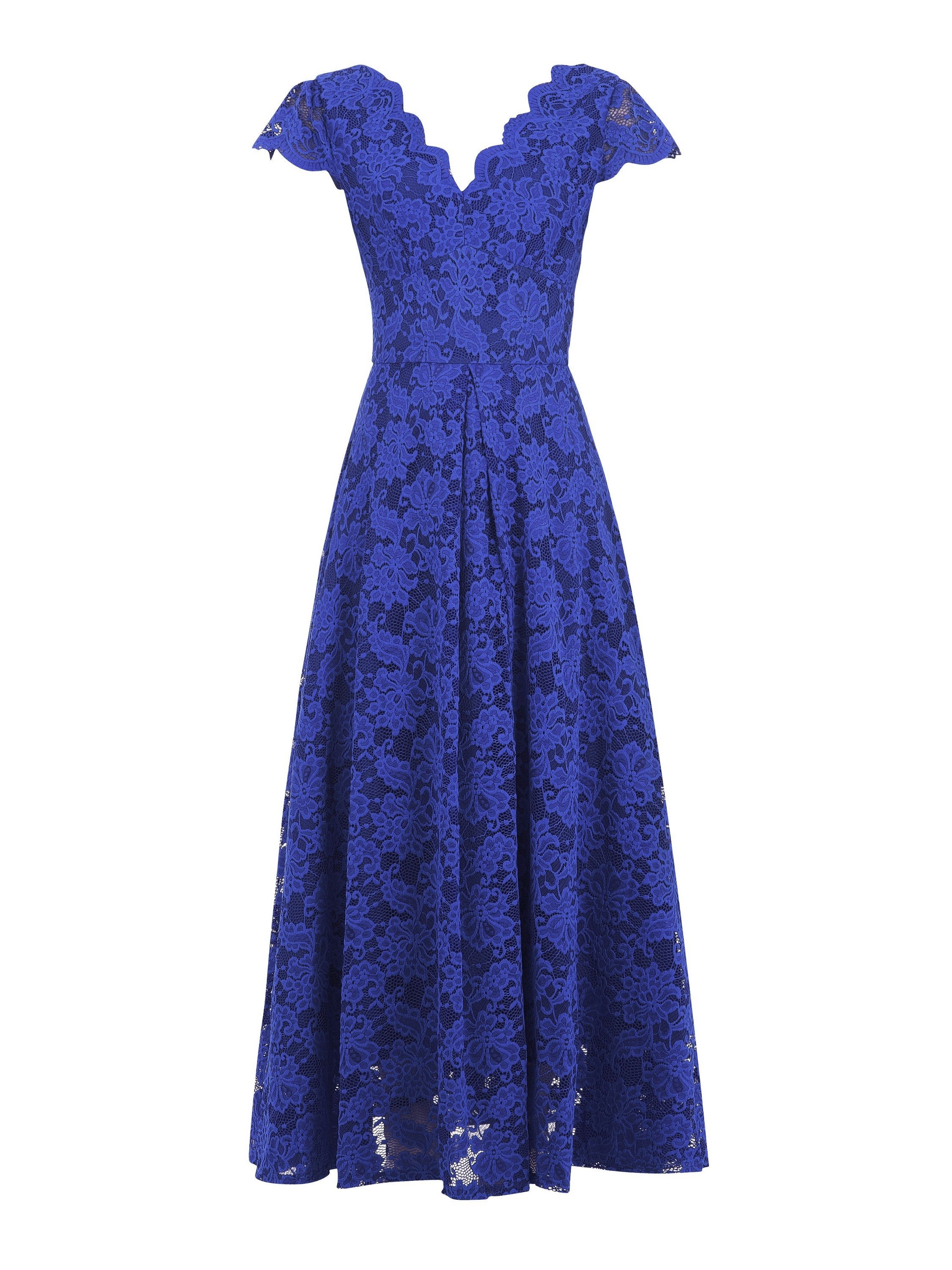 Scallop V-Neck Lace Maxi Dress, Royal Blue