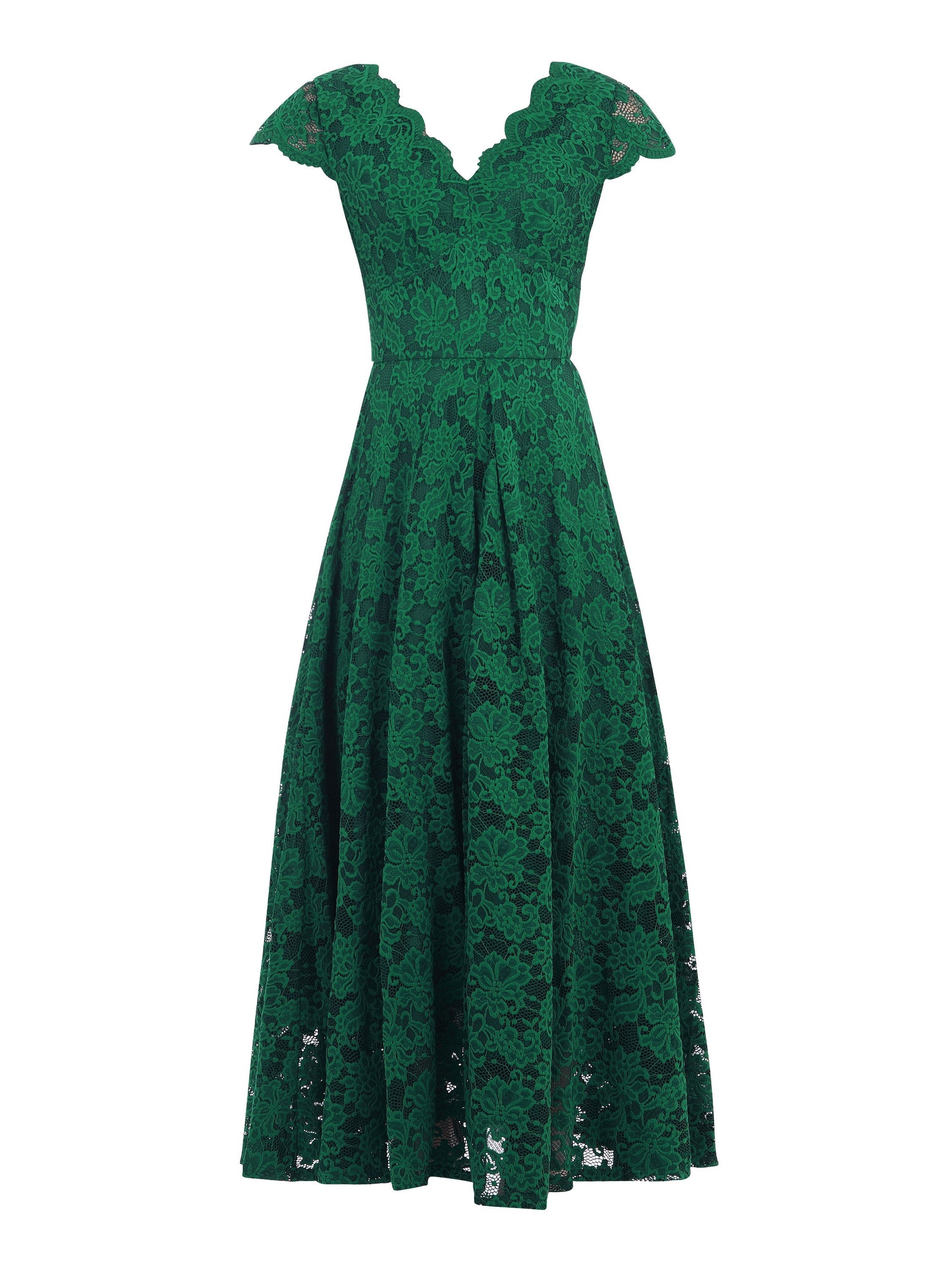 Scallop V-Neck Lace Maxi Dress, Green