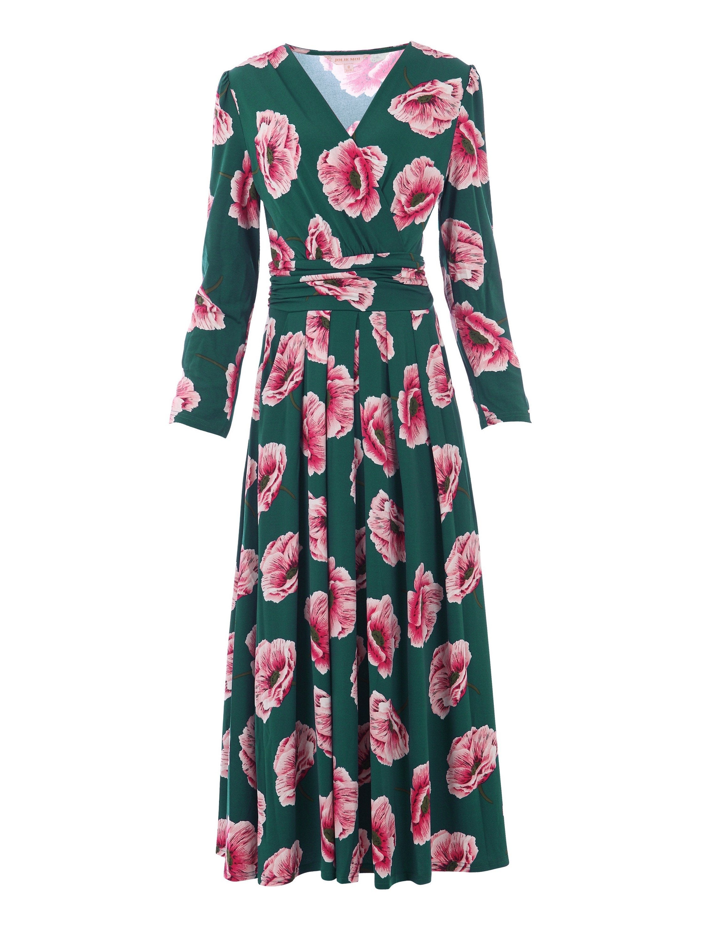 Green Floral Print Cross Over Maxi Dress