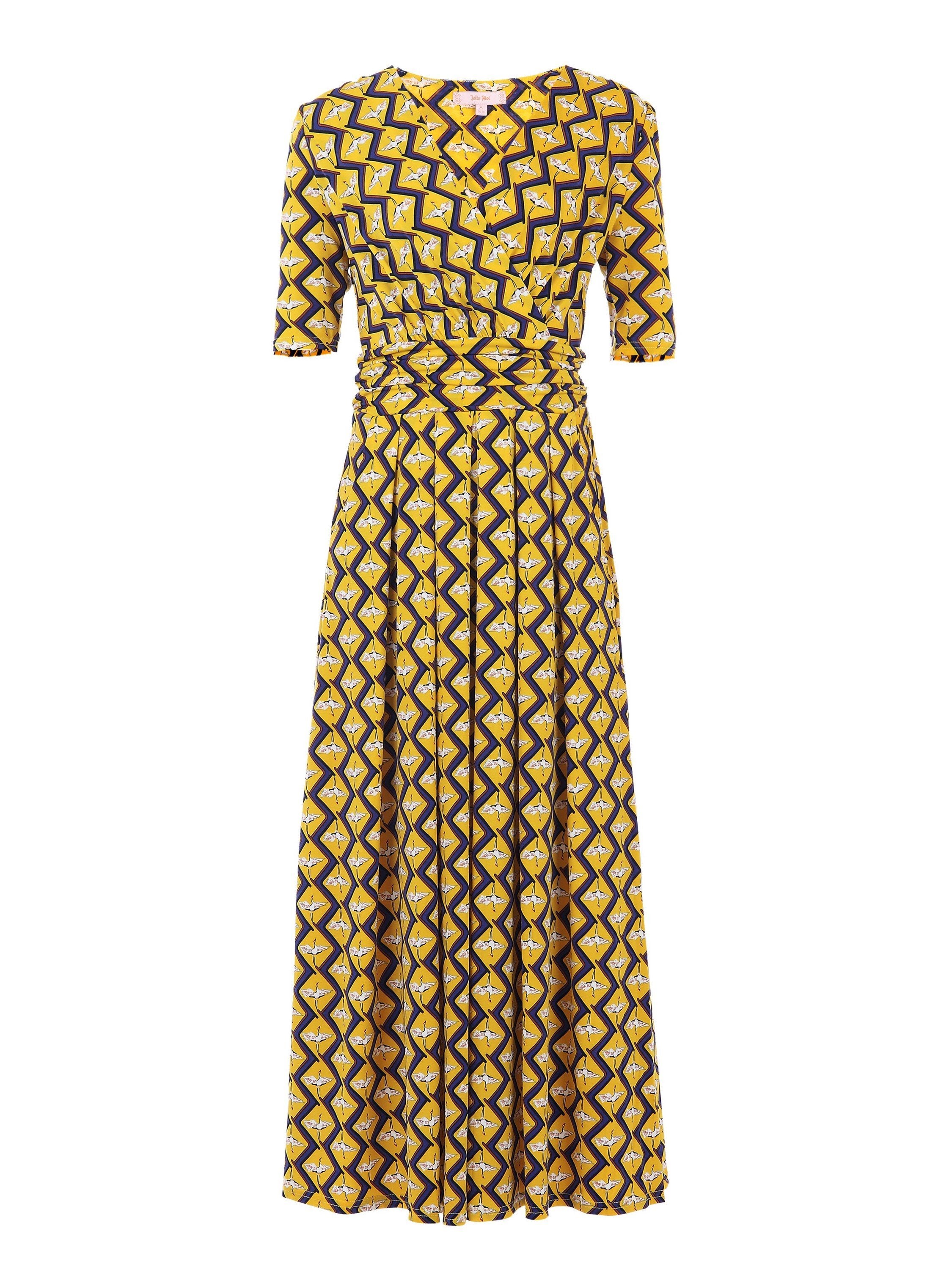 Sleeved Jersey Maxi Dress, Yellow Geo