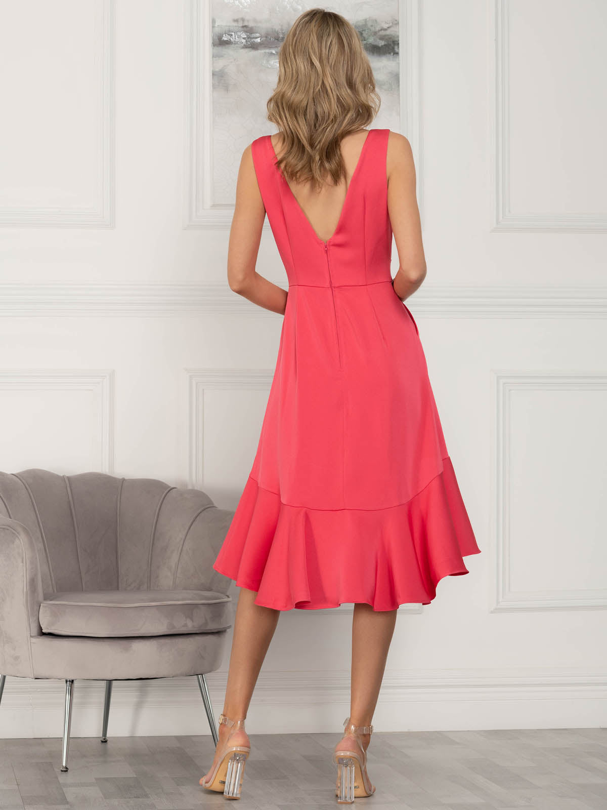 Jolie Moi Annabeth V Neck Flare Dress, Pink