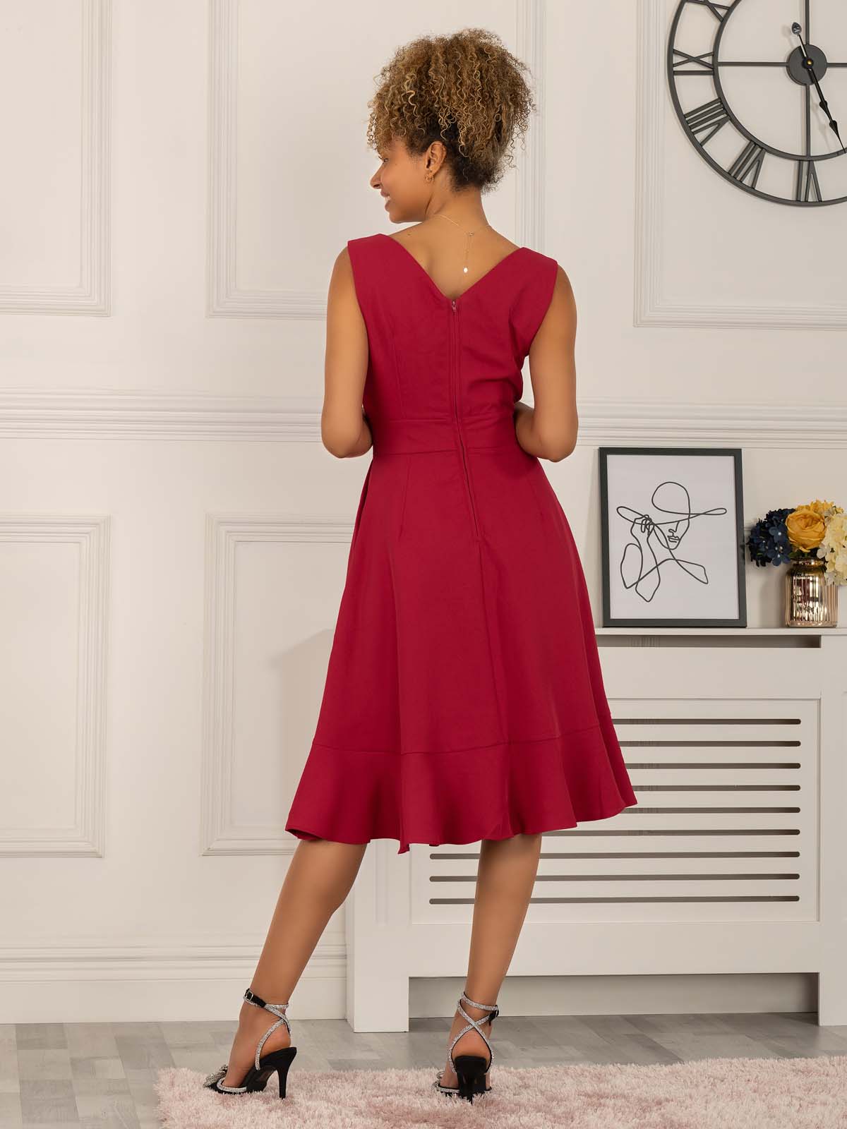 Gayelle Frill Hem Dress, Rusty Red