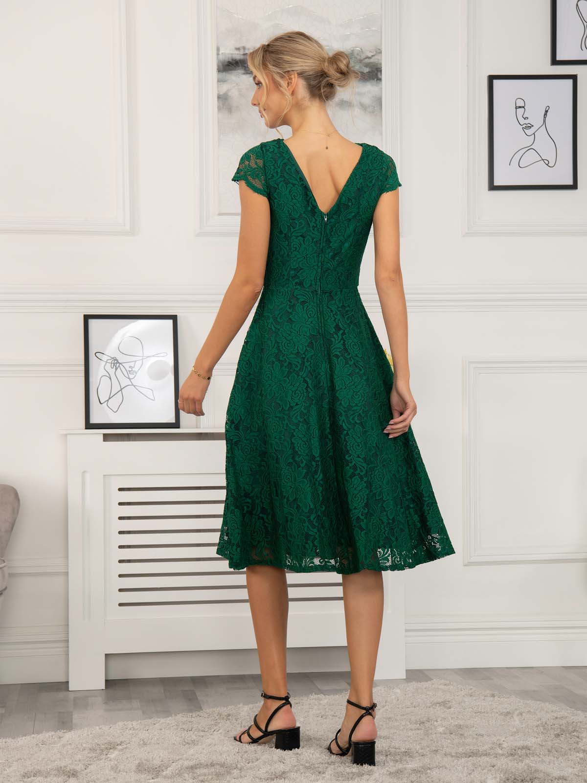 Cap Sleeve Lace Prom Dress, Green