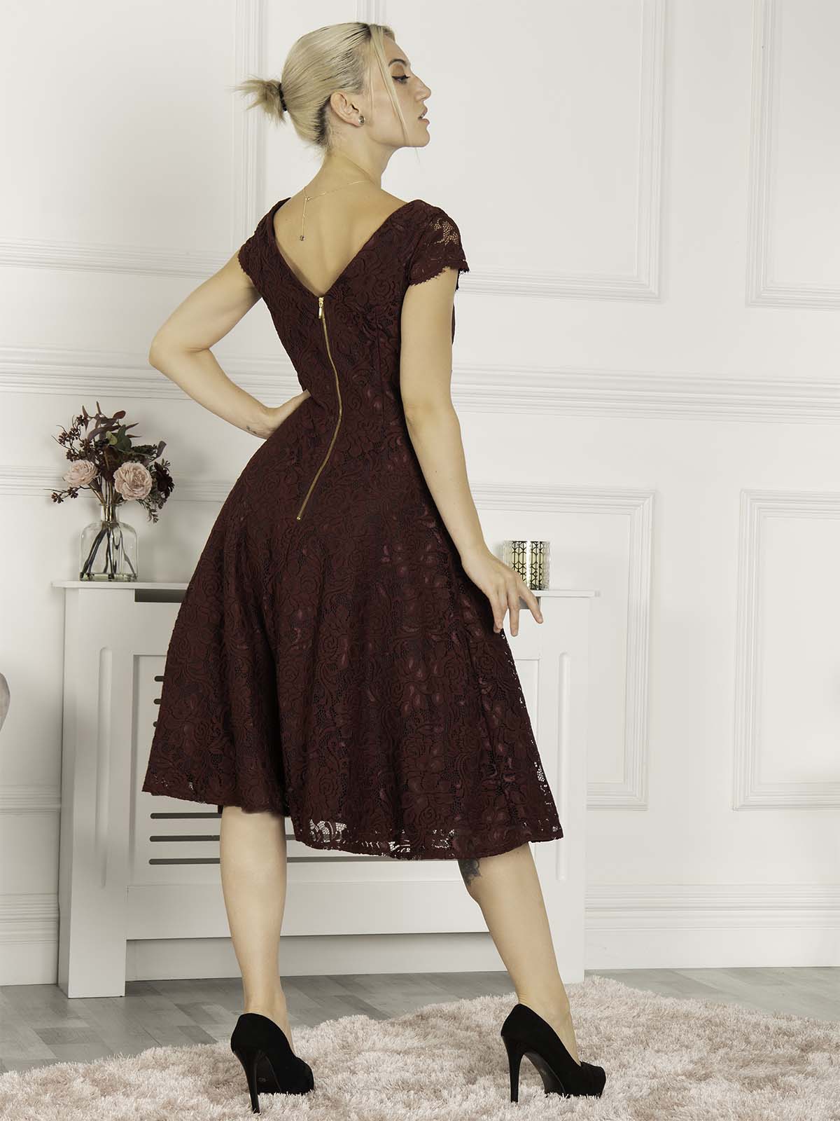 Cap Sleeve Lace Prom Dress, Burgundy