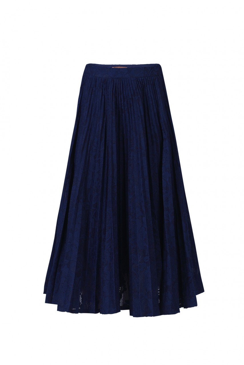 Lace Pleated Midi Skirt, Navy