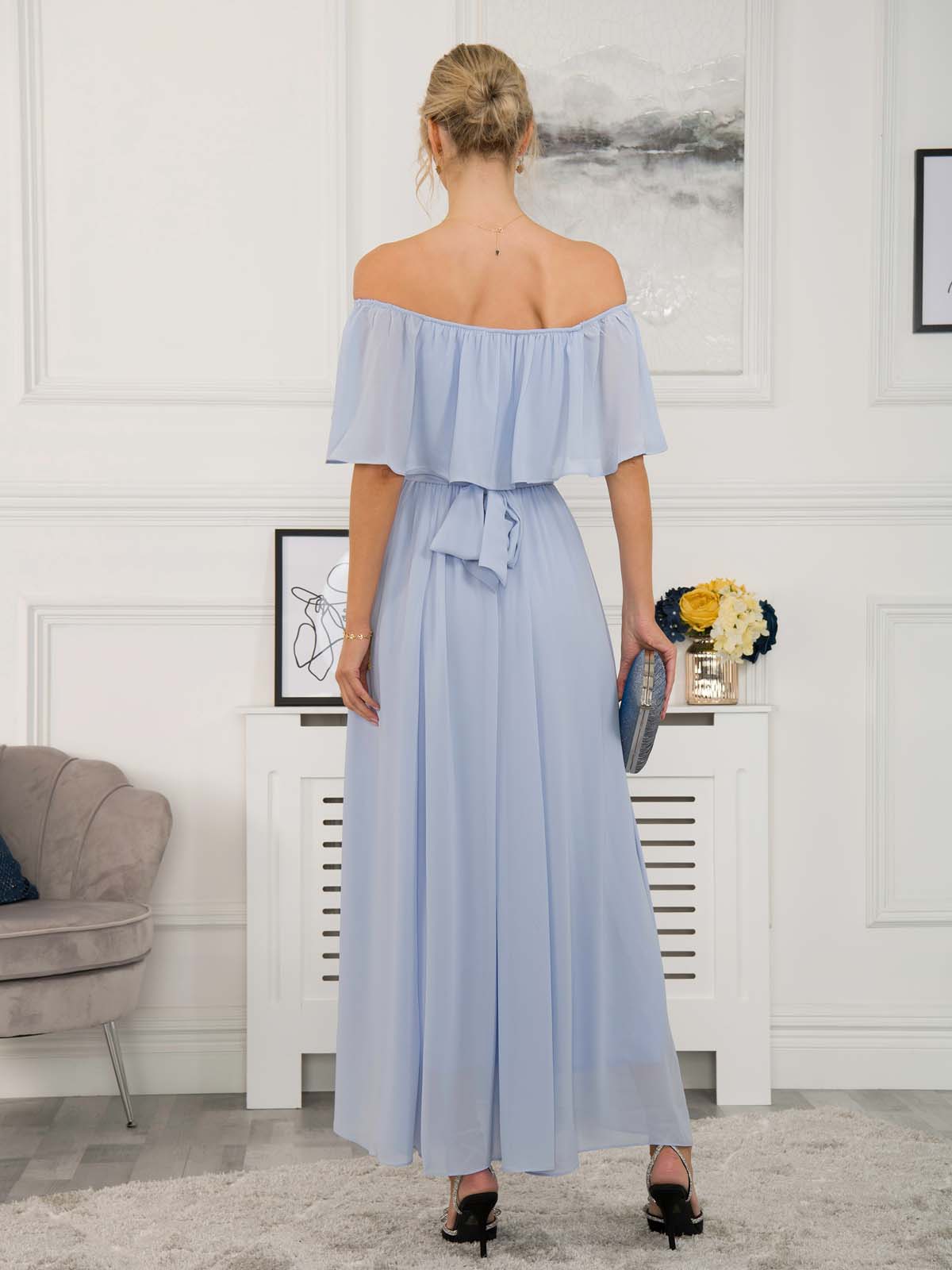 Off Shoulder Maxi Chiffon Dress