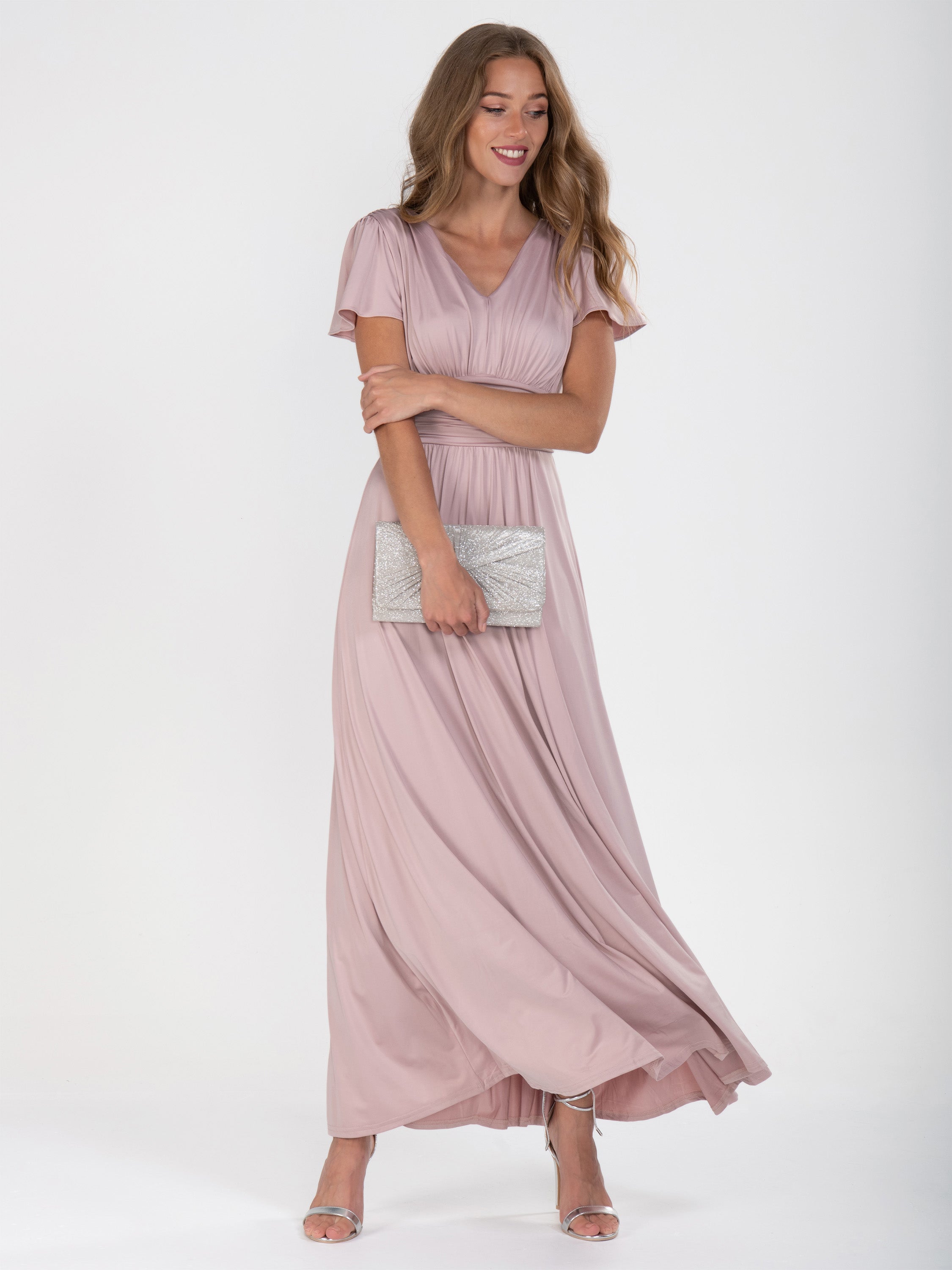 Cap Sleeve Jersey Maxi Dress , Dusty Pink