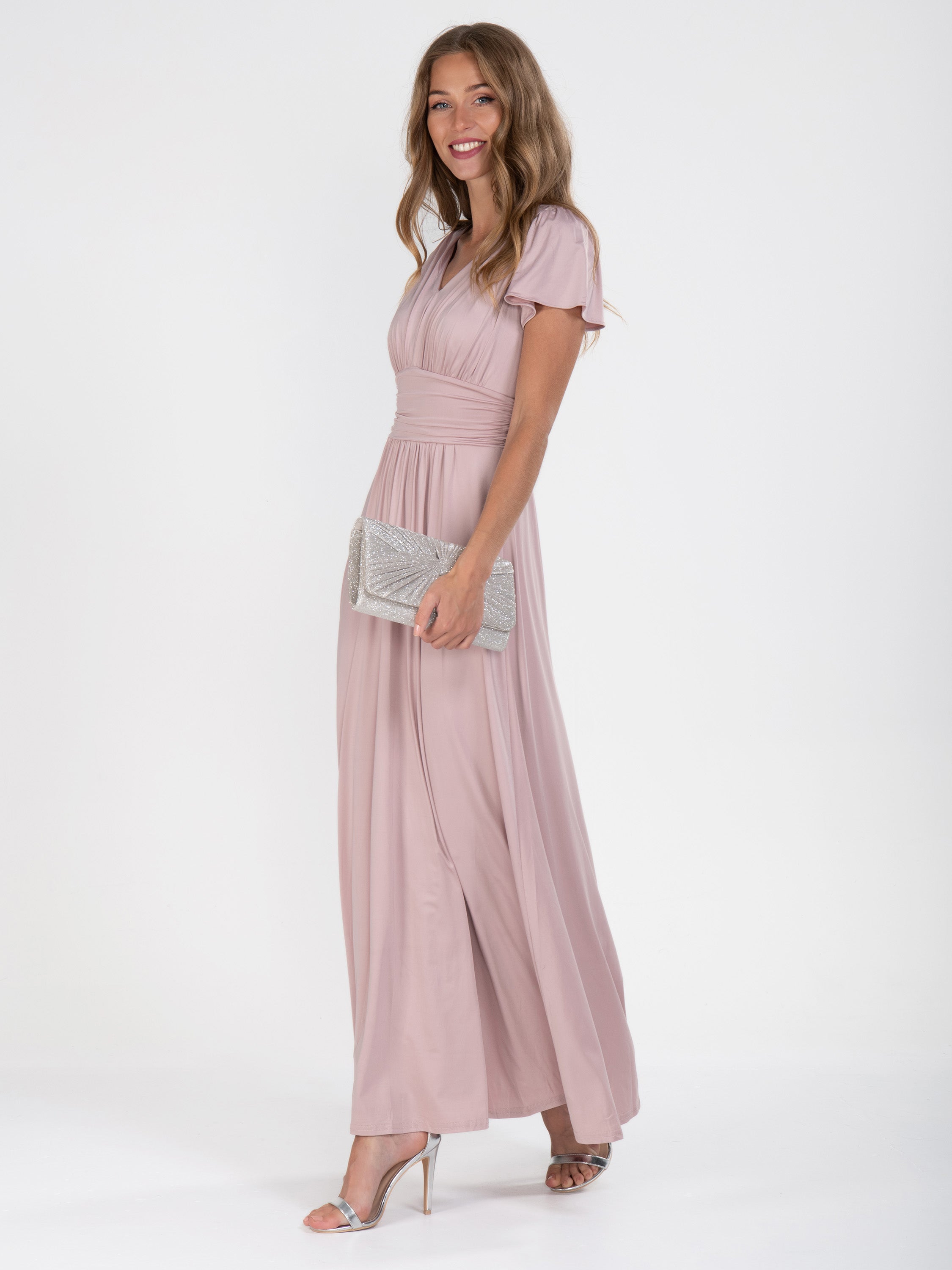 Cap Sleeve Jersey Maxi Dress , Dusty Pink