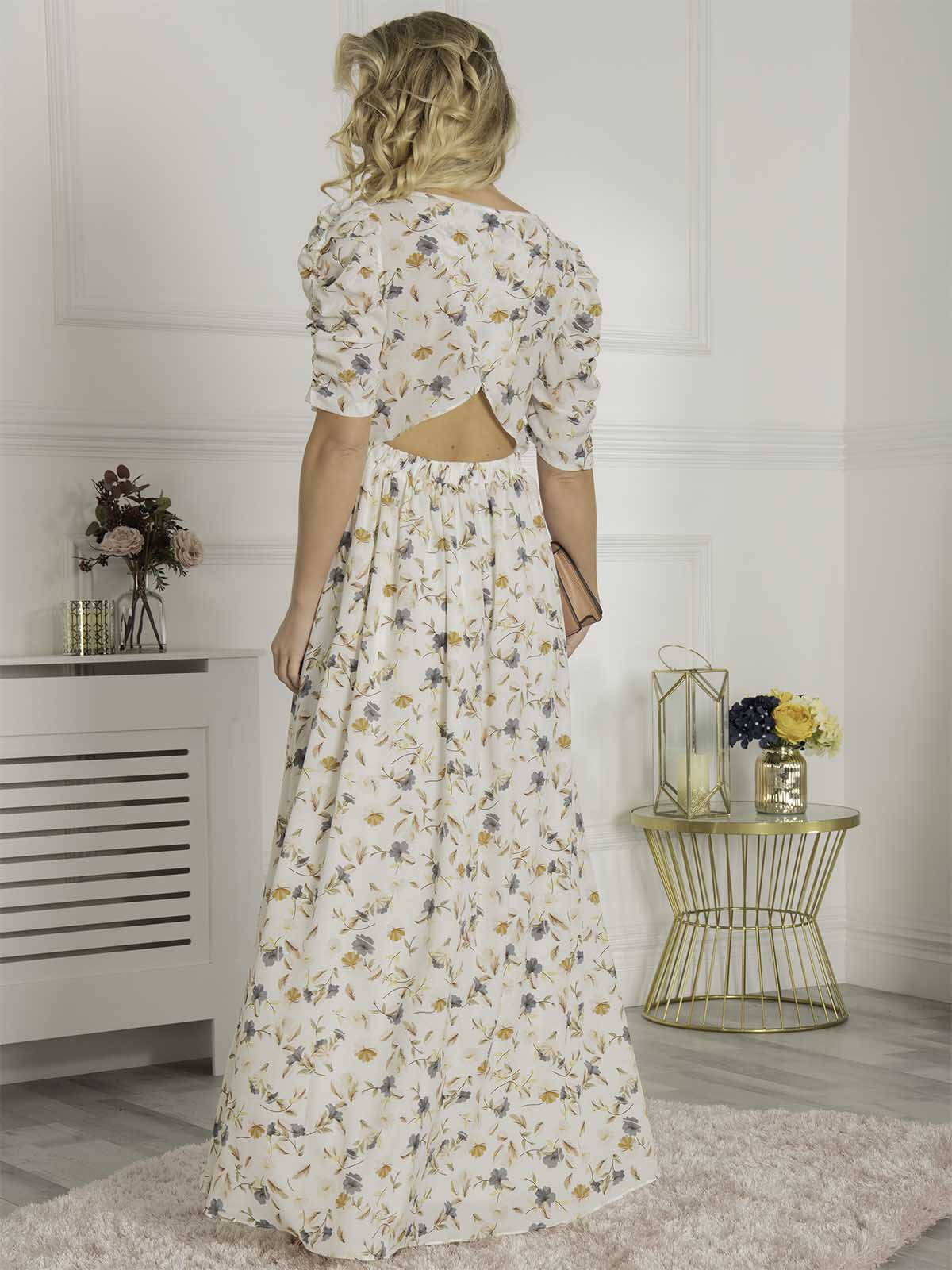 Puffy Sleeved Maxi Dress, Cream Floral