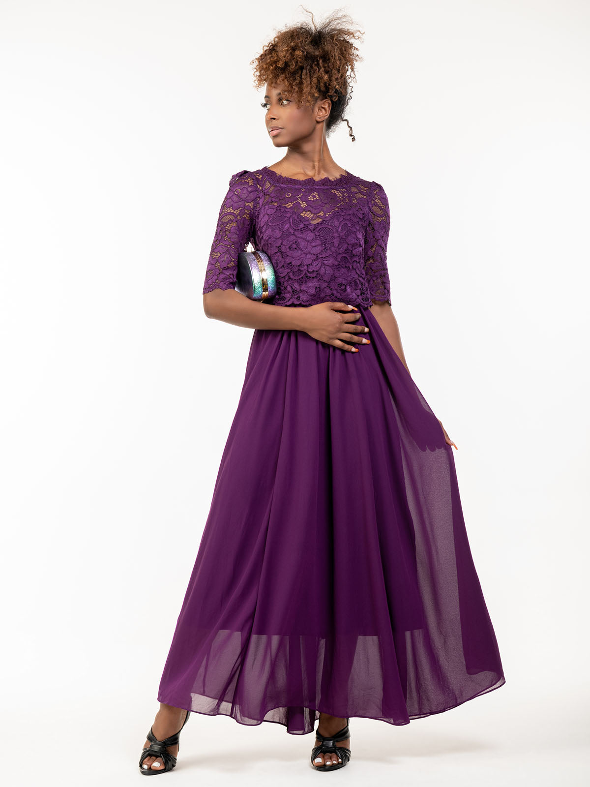 Wendy Lace Overlay Maxi Dress, Dark Purple