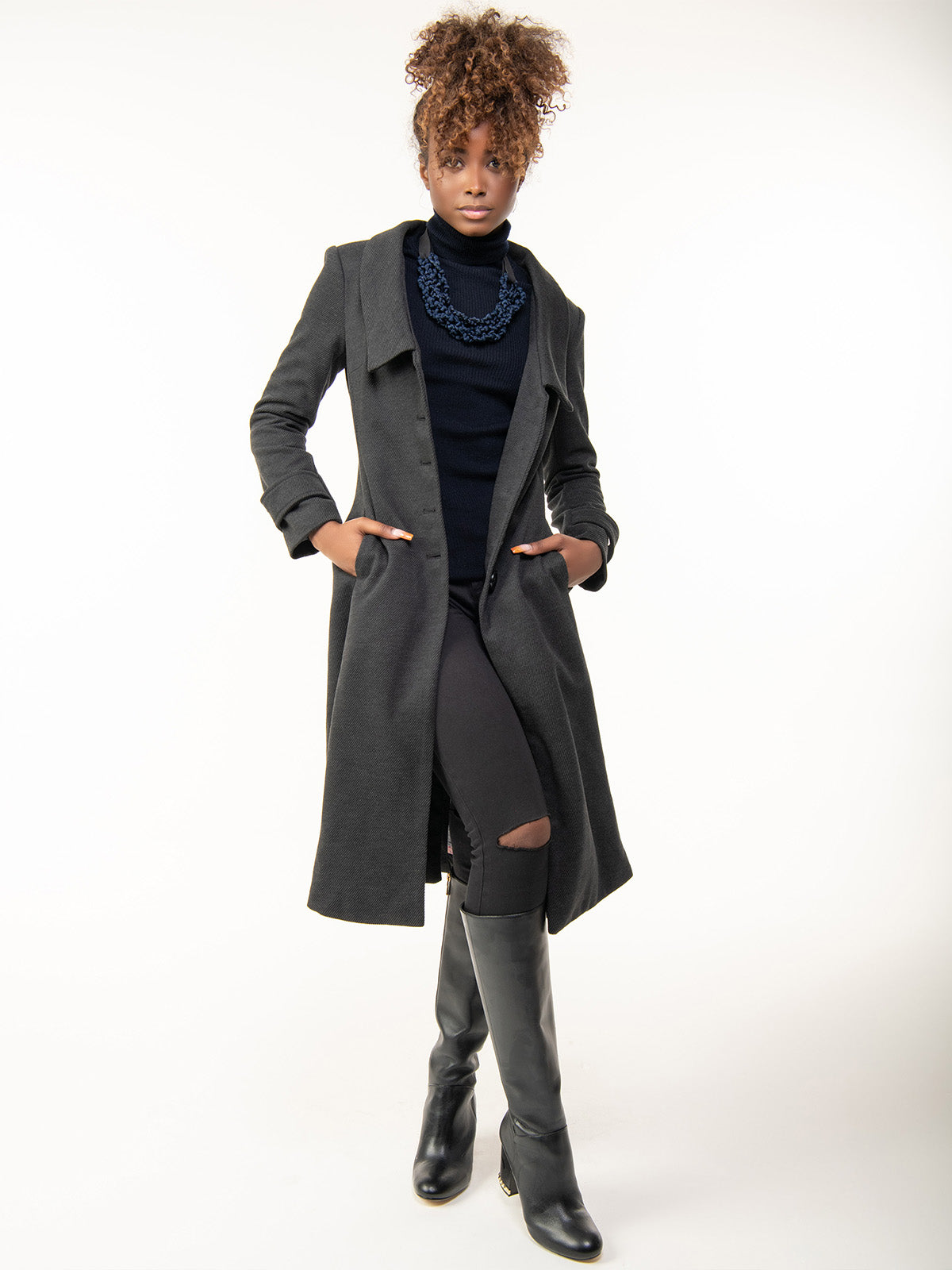 Callyn Retro Flare Coat, Dark Grey