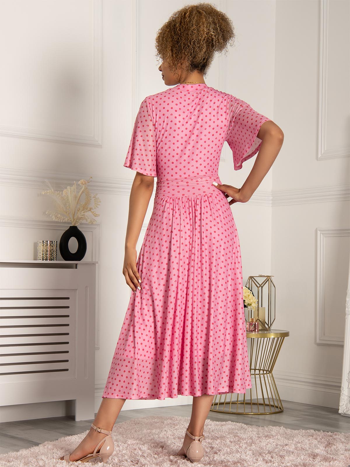 Jolie Moi Danika Keyhole Neck Mesh Dress, Pink Polka