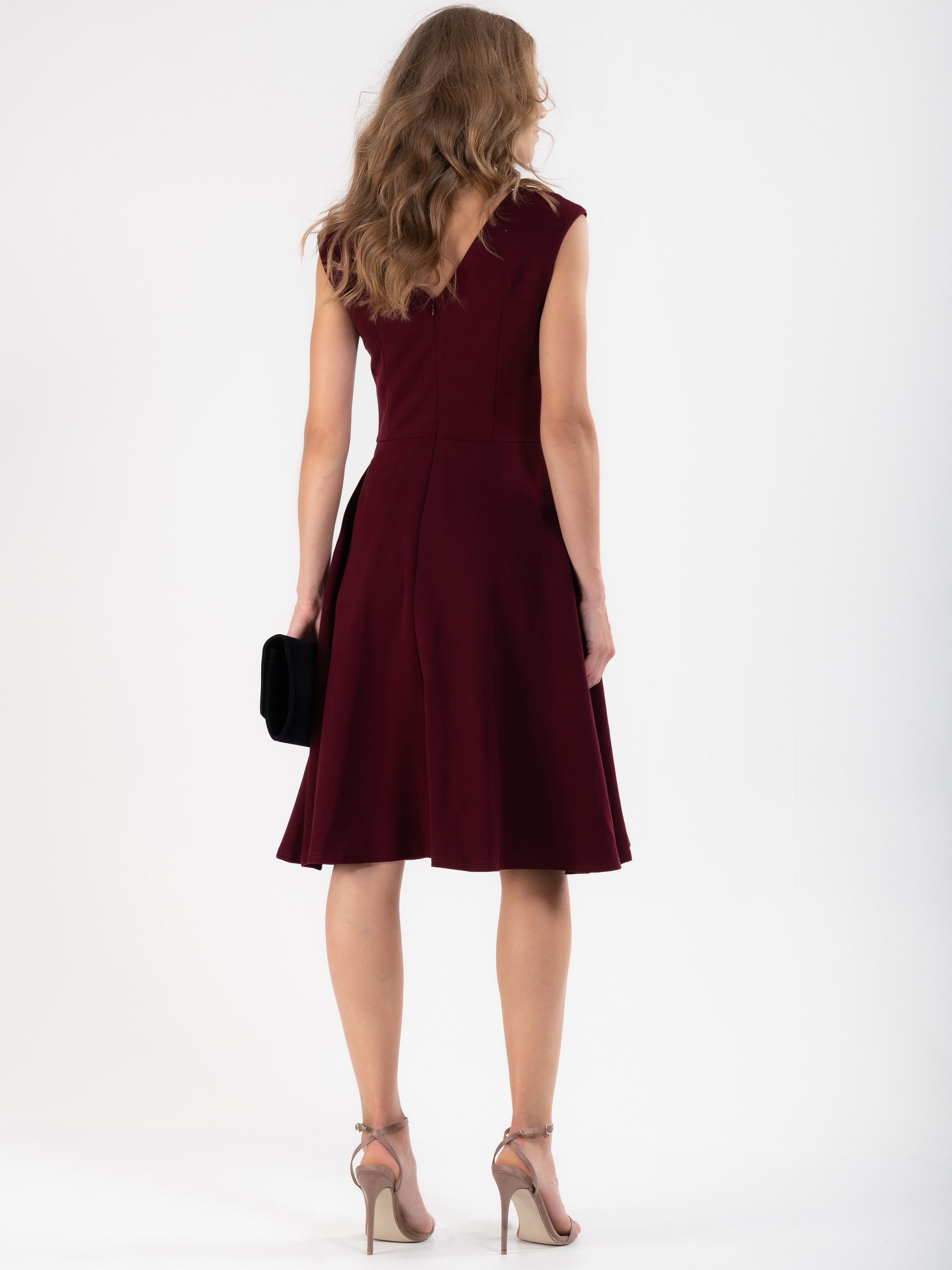 Sweetheart Neck Flared Dress, Burgundy