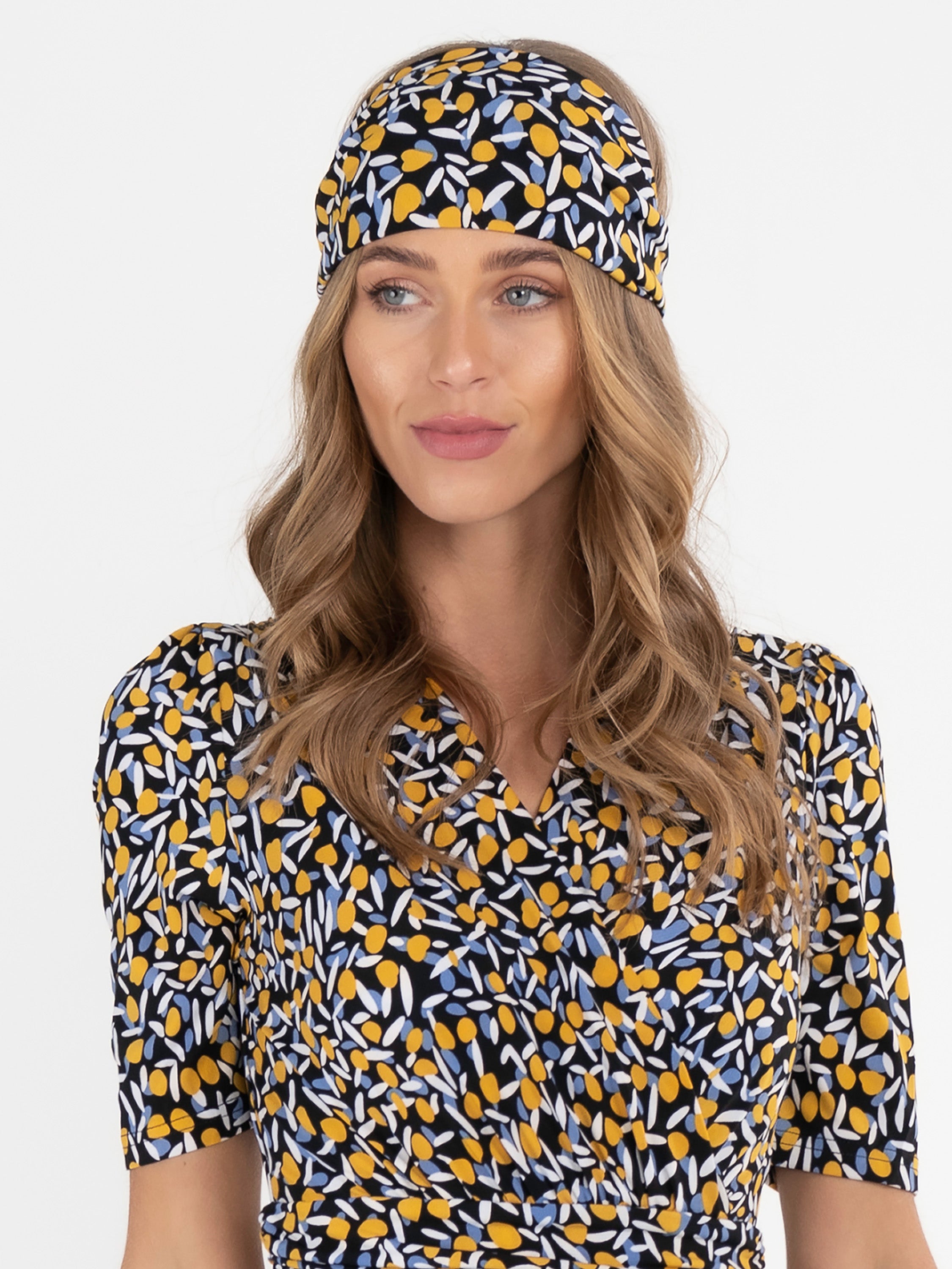 Printed Wide Jersey Headband, Yellow Multi