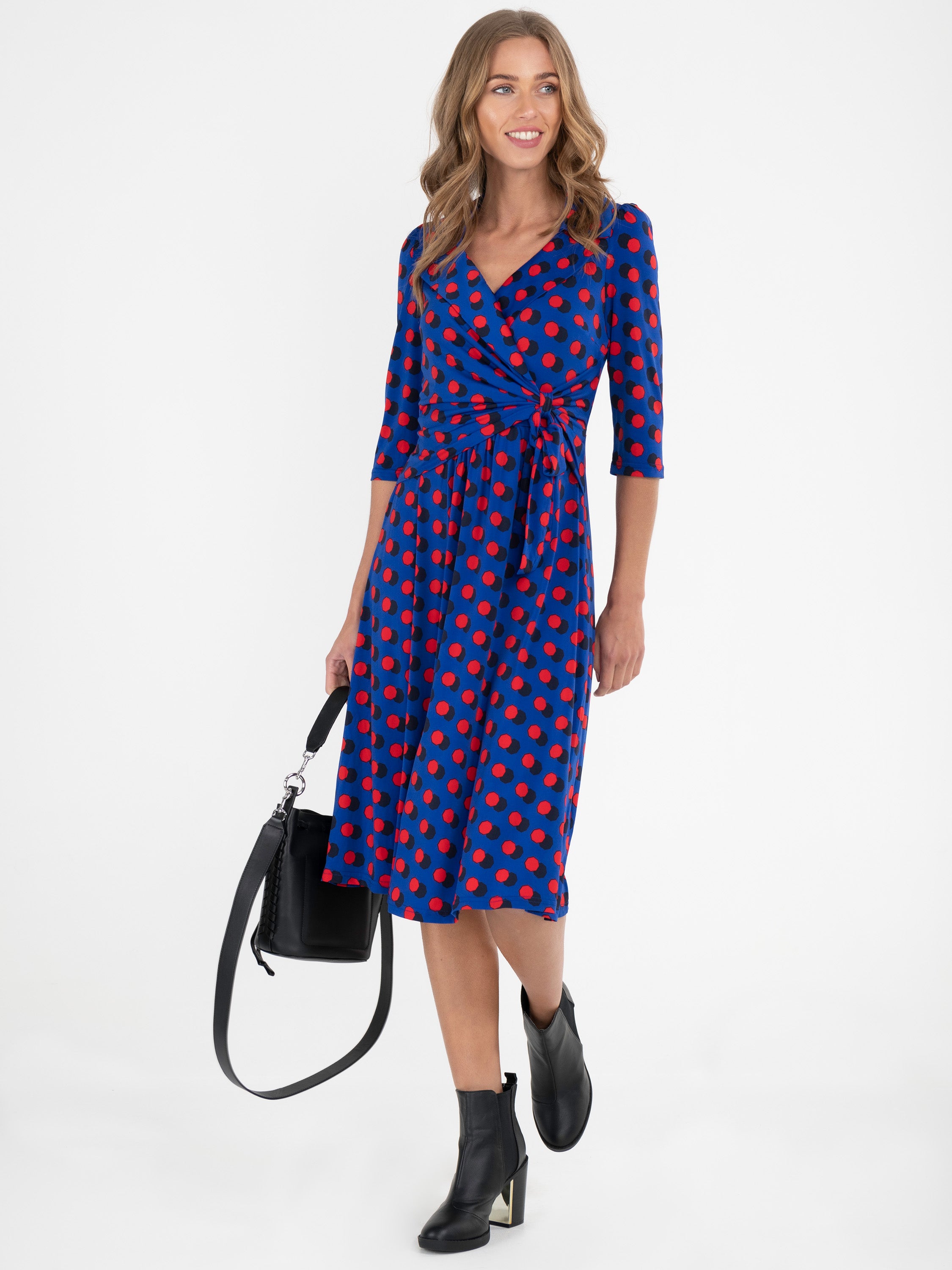 Print Wrap Shirt Jersey Dress , Royal Multi