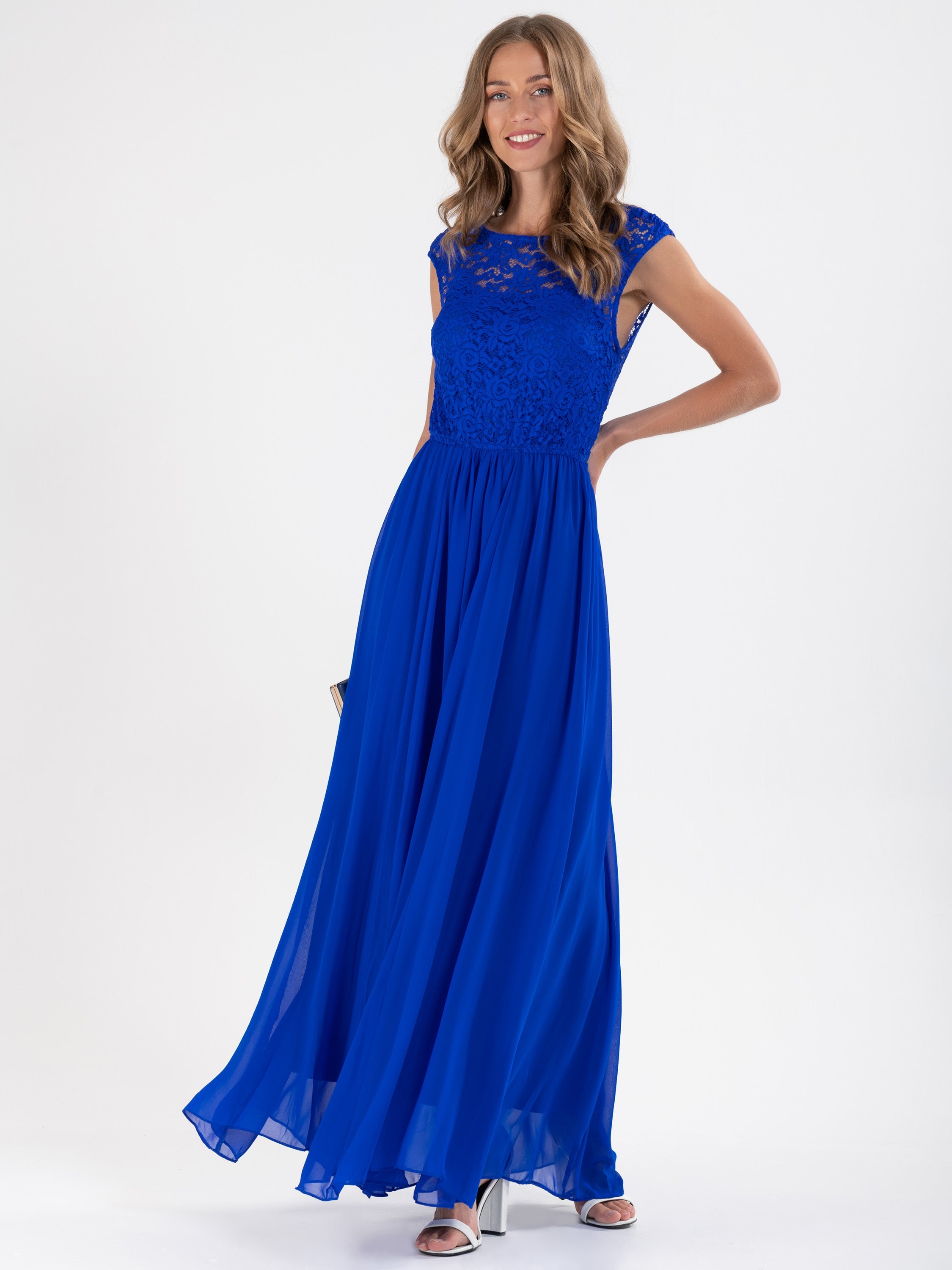 Basia Bridesmaid Lace Bodice Maxi Dress, Royal Blue