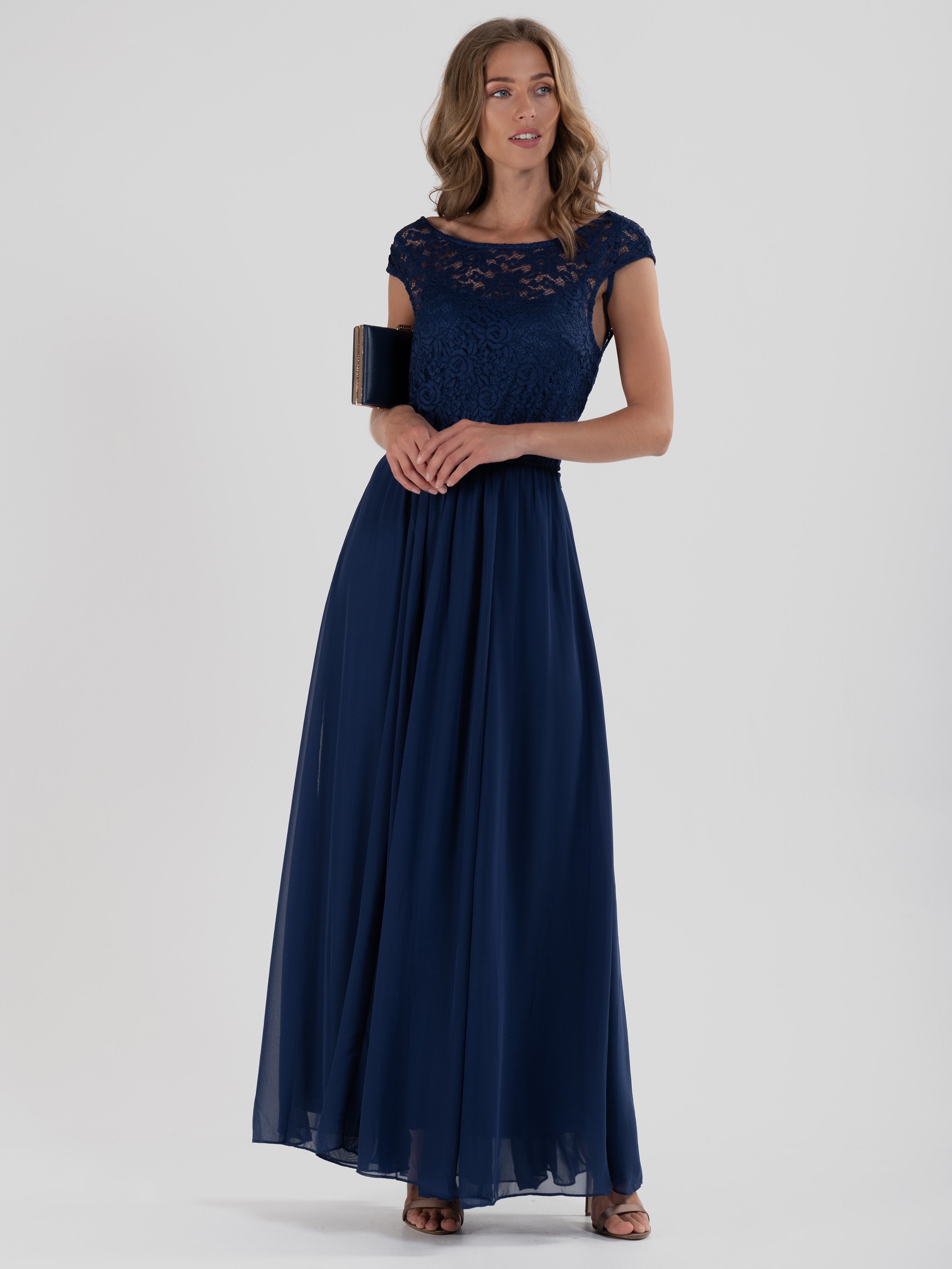 Basia Bridesmaid Lace Bodice Maxi Dress, Navy