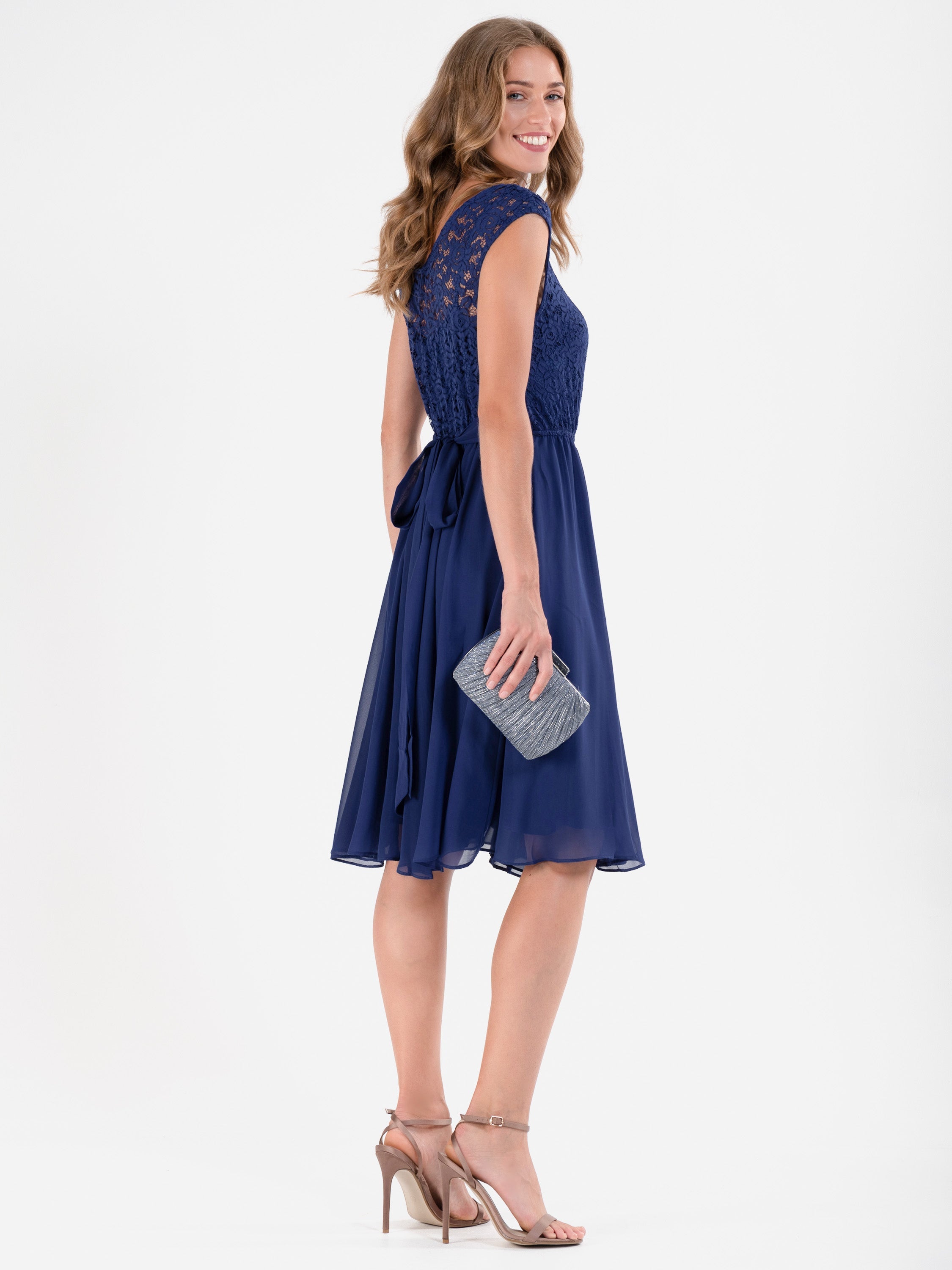 Basia Floral Lace Midi Dress, Navy