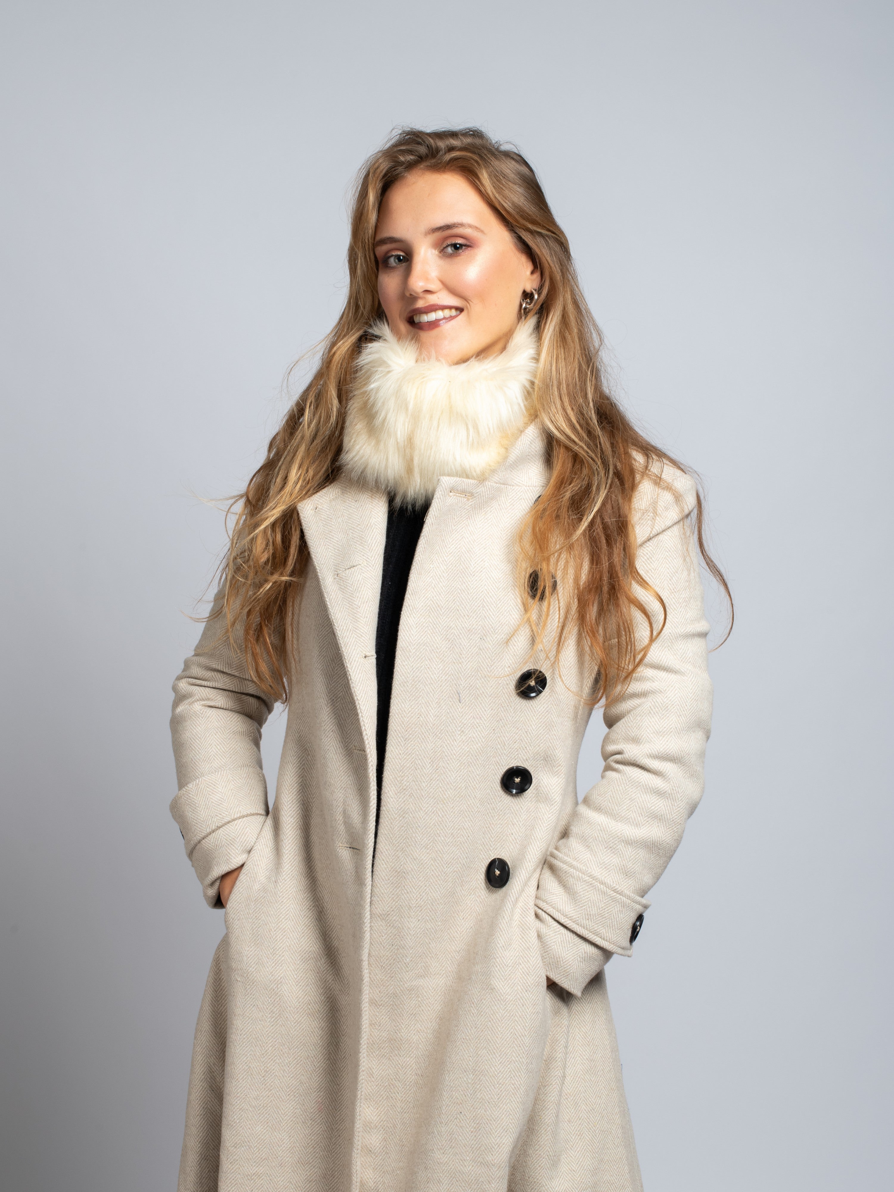 Faux Fur Snood/Headband, Cream